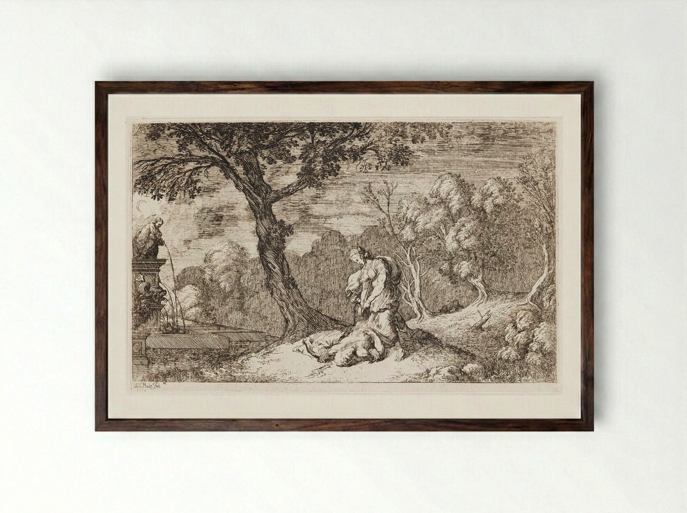 The Death of Pyramus and Thisbe - Johann Wilhelm Baur - Framed Print Dark Wood
