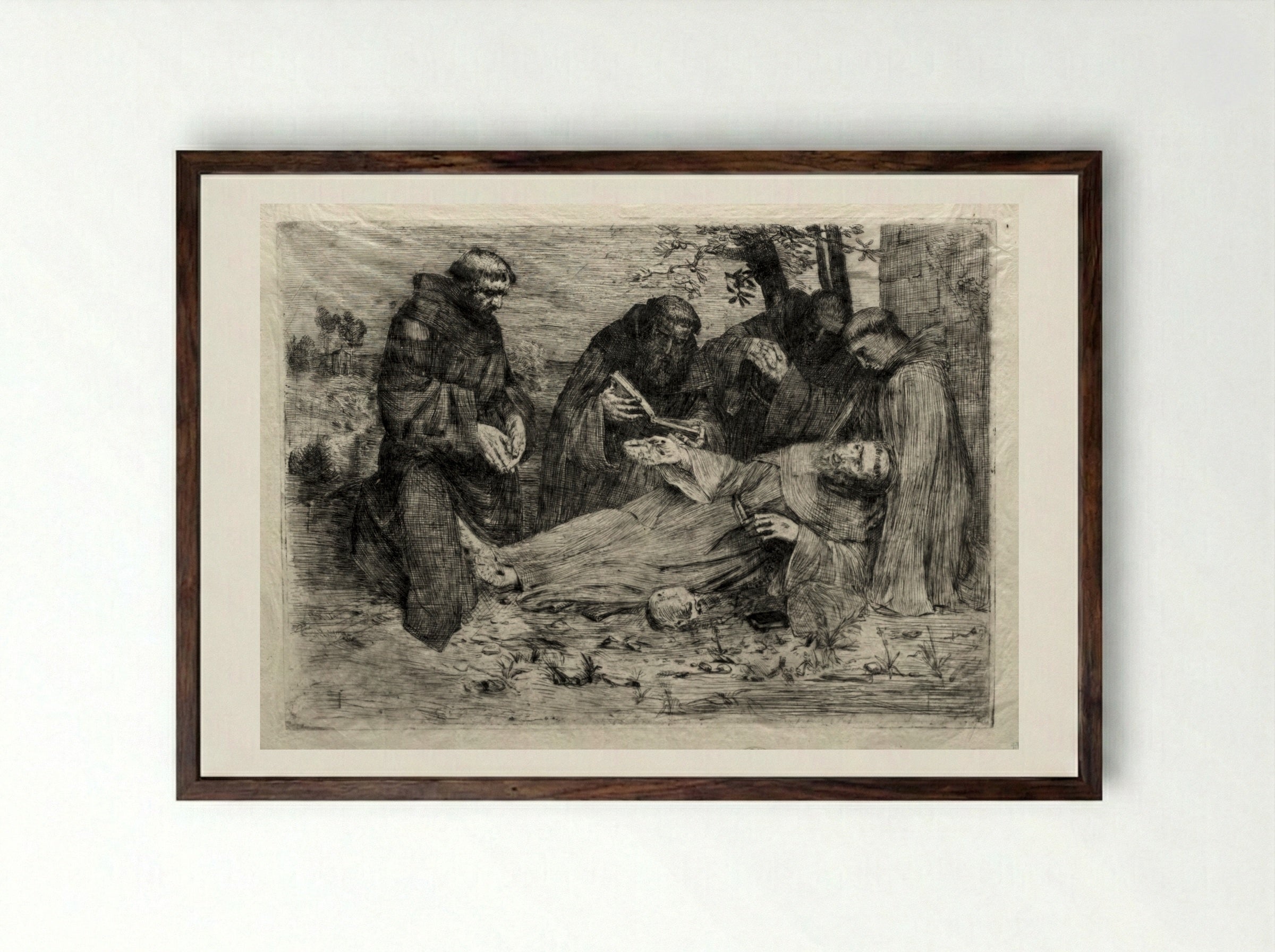 The Death of St. Francis - Alphonse Legros - Framed Print Dark Wood