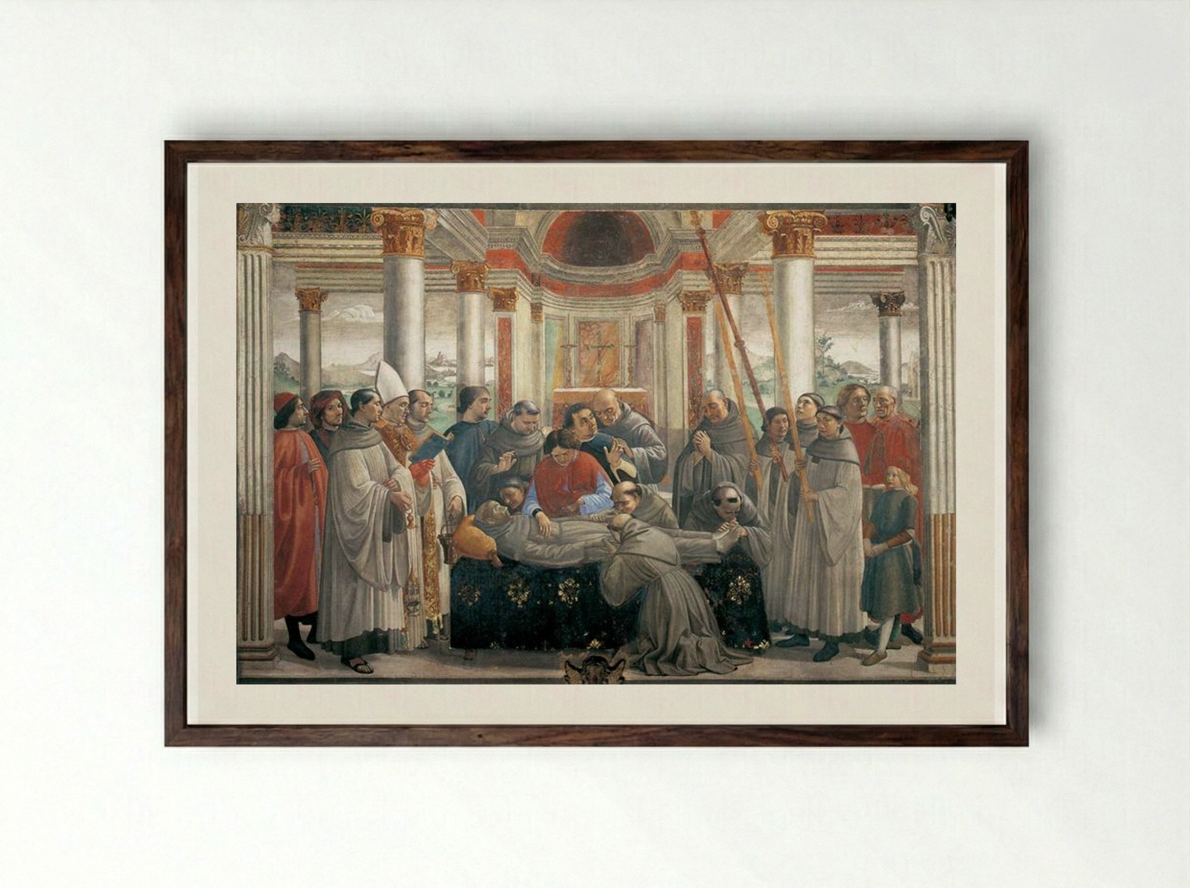 The Death of St. Francis - Domenico Ghirlandaio - Framed Print Dark Wood