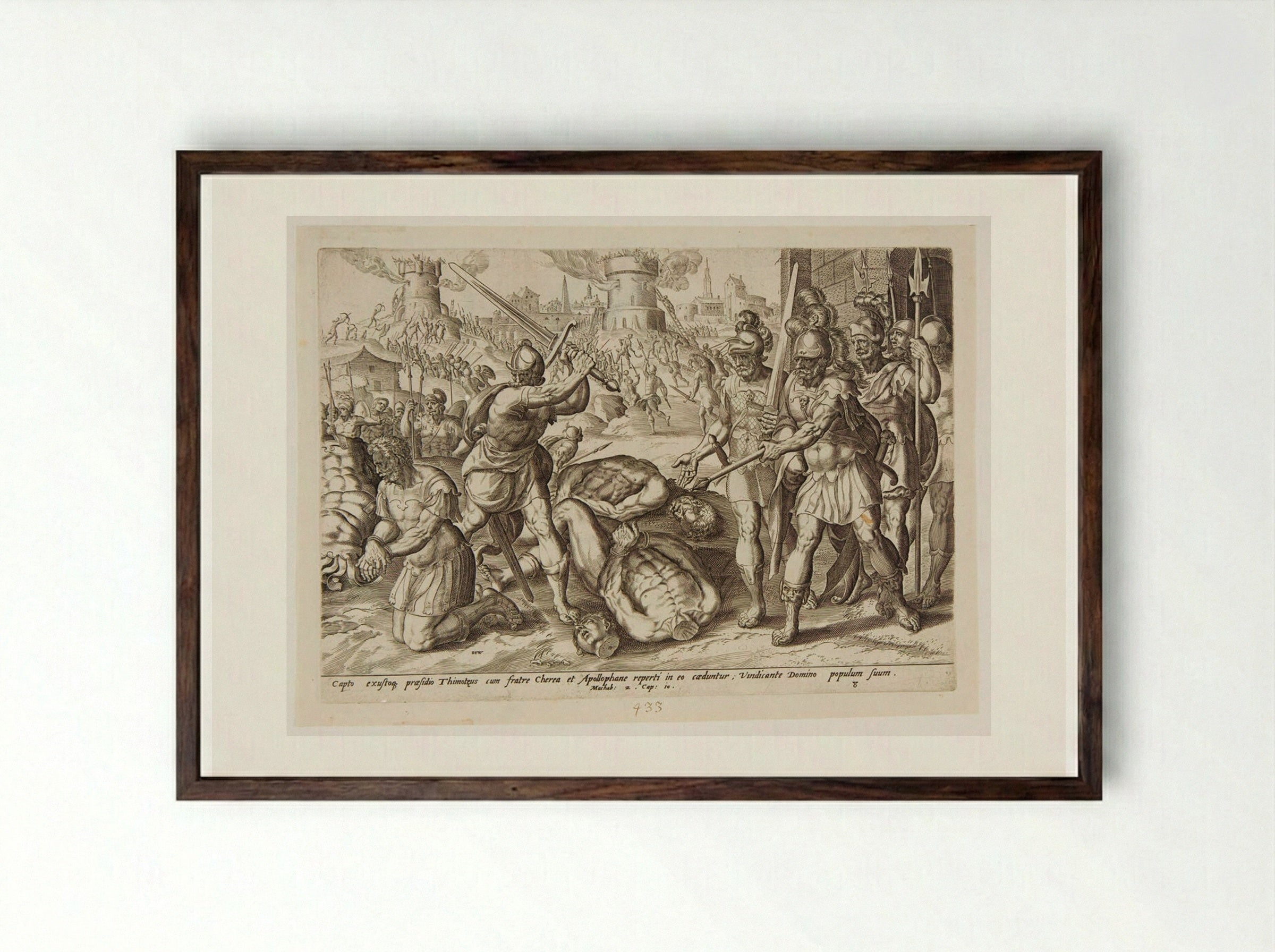 The Death of Timotheus, Chæreas and Apollophanes - Johannes Wierix - Framed Print Dark Wood