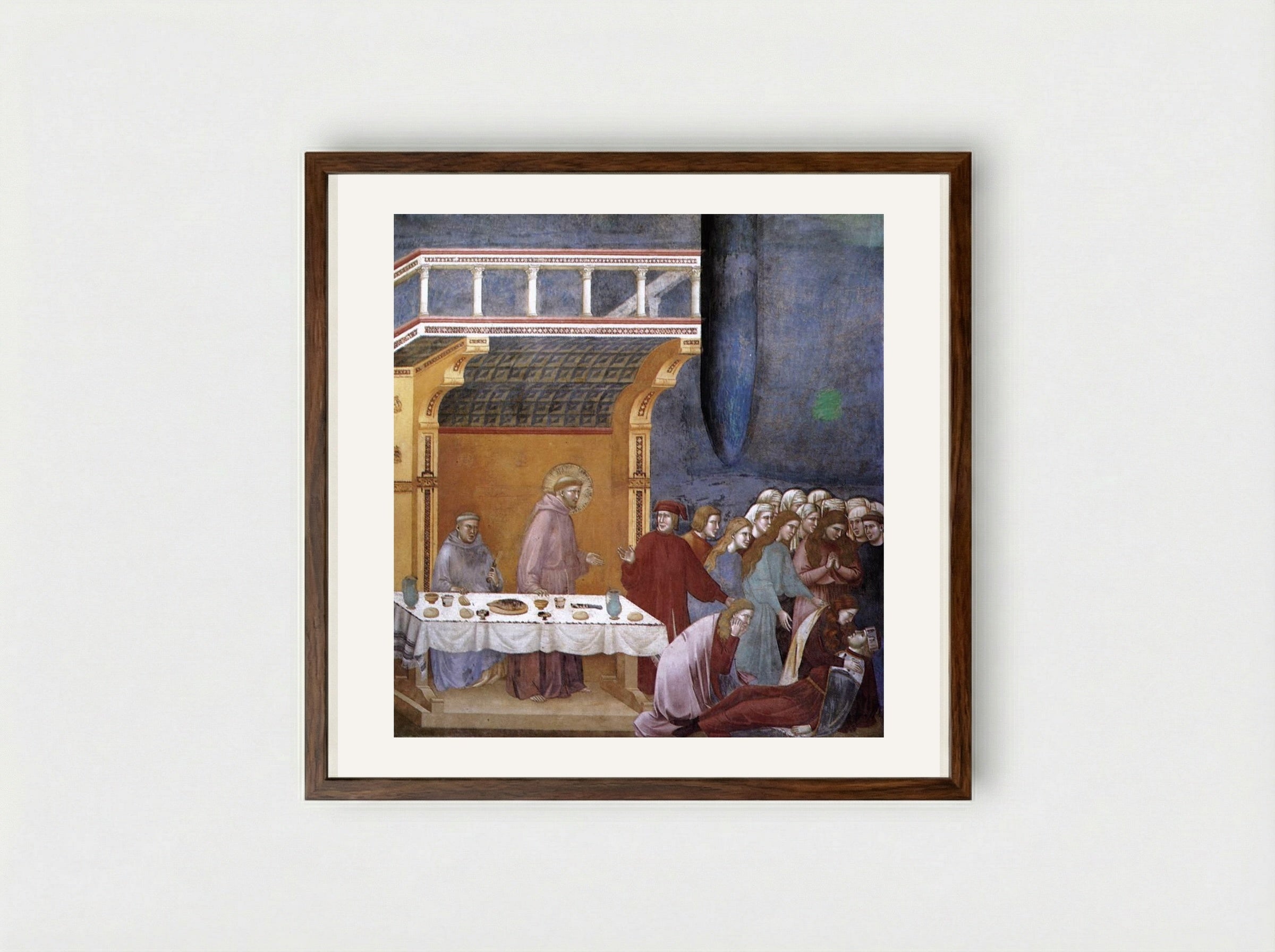 The Death of the Knight of Celano - Giotto di Bondone - Framed Print Dark Wood