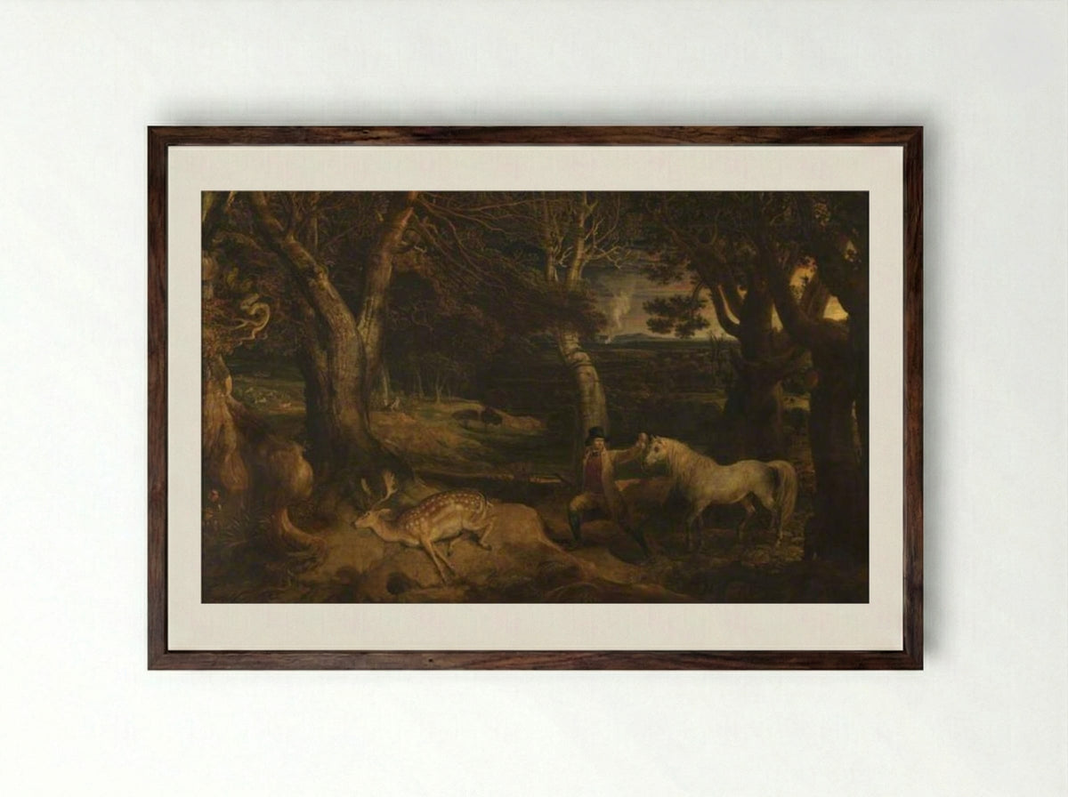 The Deer Stealer - James Ward - Framed Print Dark Wood
