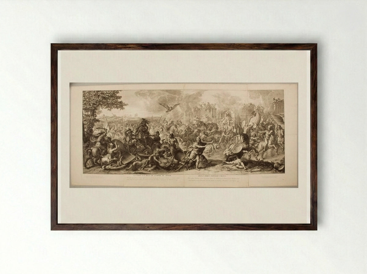 The Defeat of Darius at Arbela - Gérard Audran - Framed Print Dark Wood