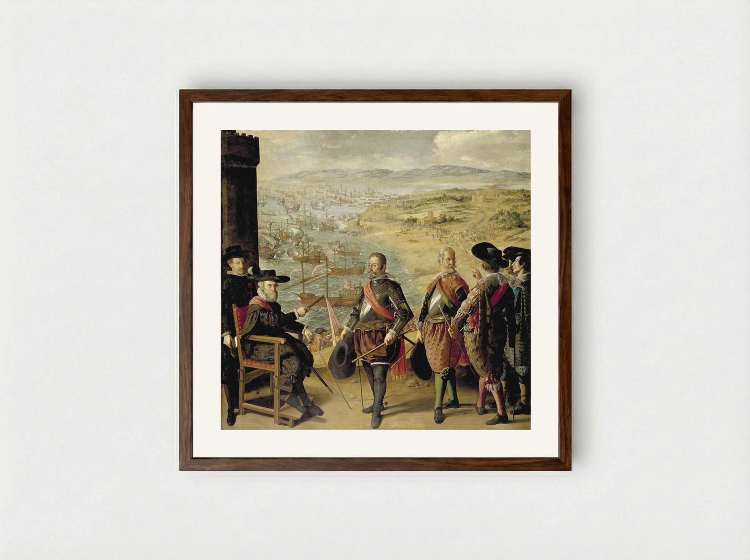 The Defence of Cadiz against the English - Francisco de Zurbarán - Framed Print Dark Wood