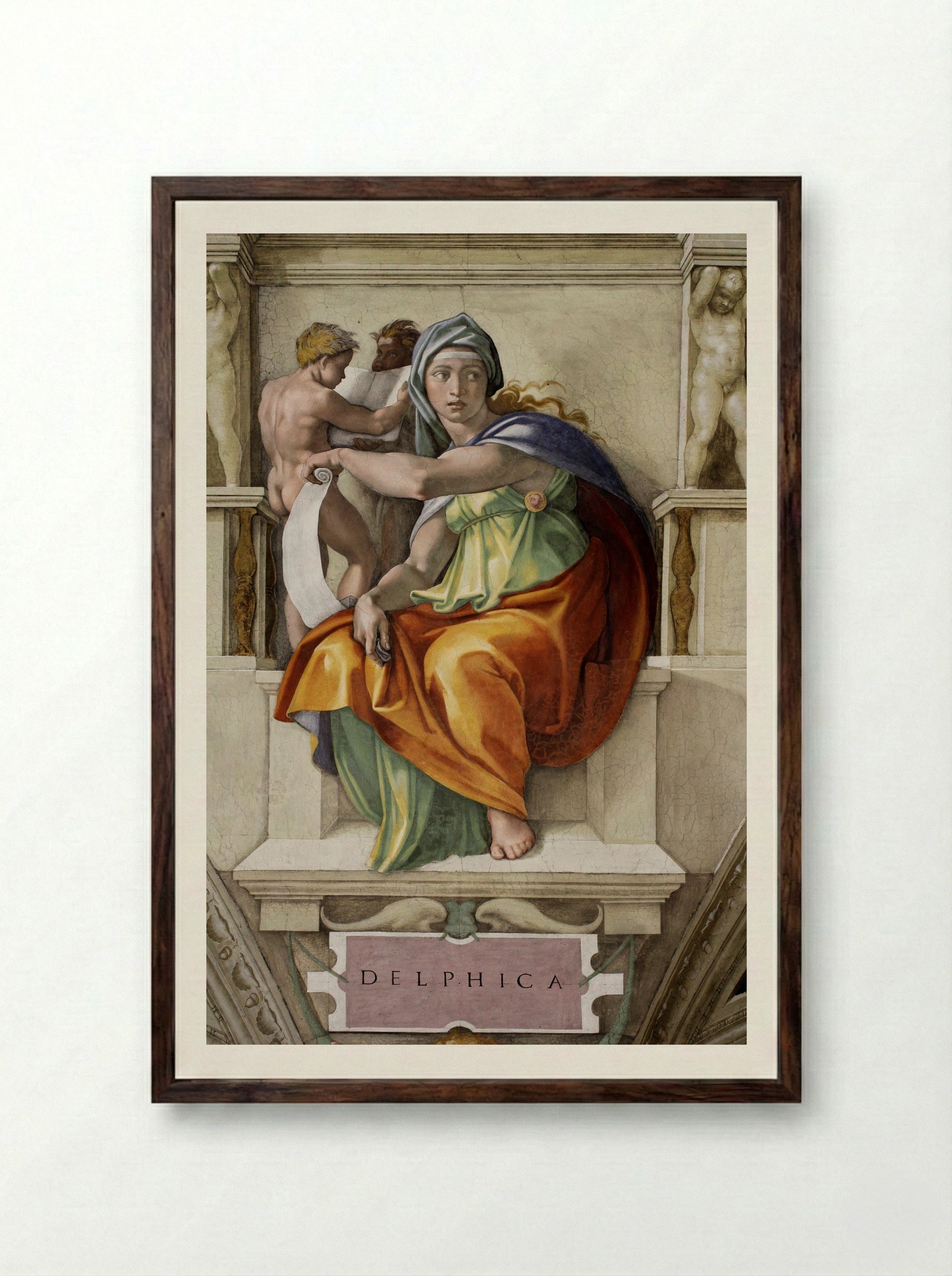 The Delphic Sibyl - Michelangelo Buonarroti - Framed Print Dark Wood
