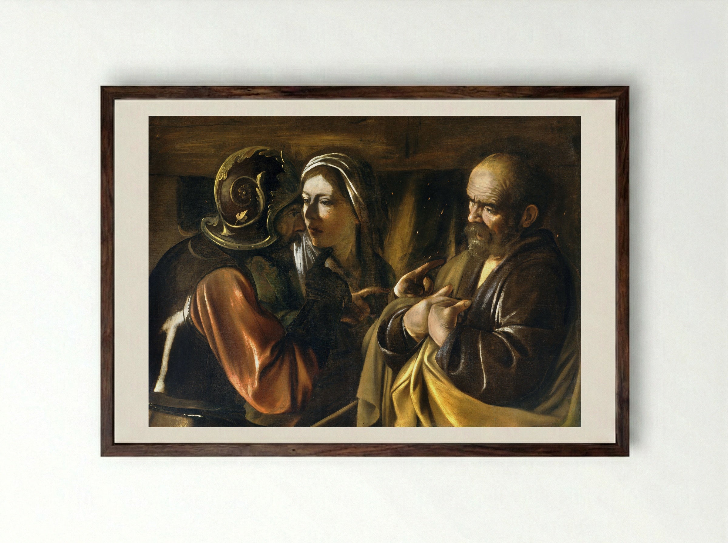 The Denial of Saint Peter - Caravaggio - Framed Print Dark Wood