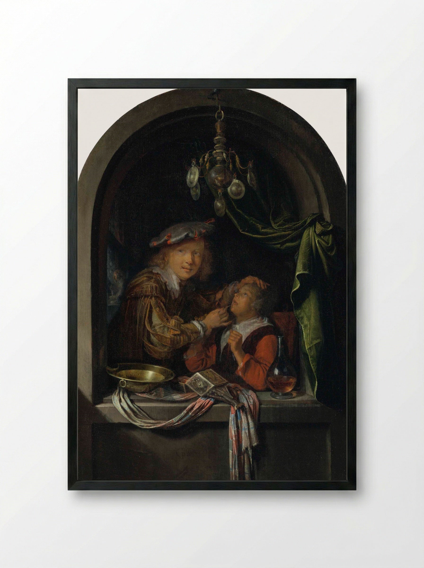The Dentist - Gerrit Dou - Framed Print Black