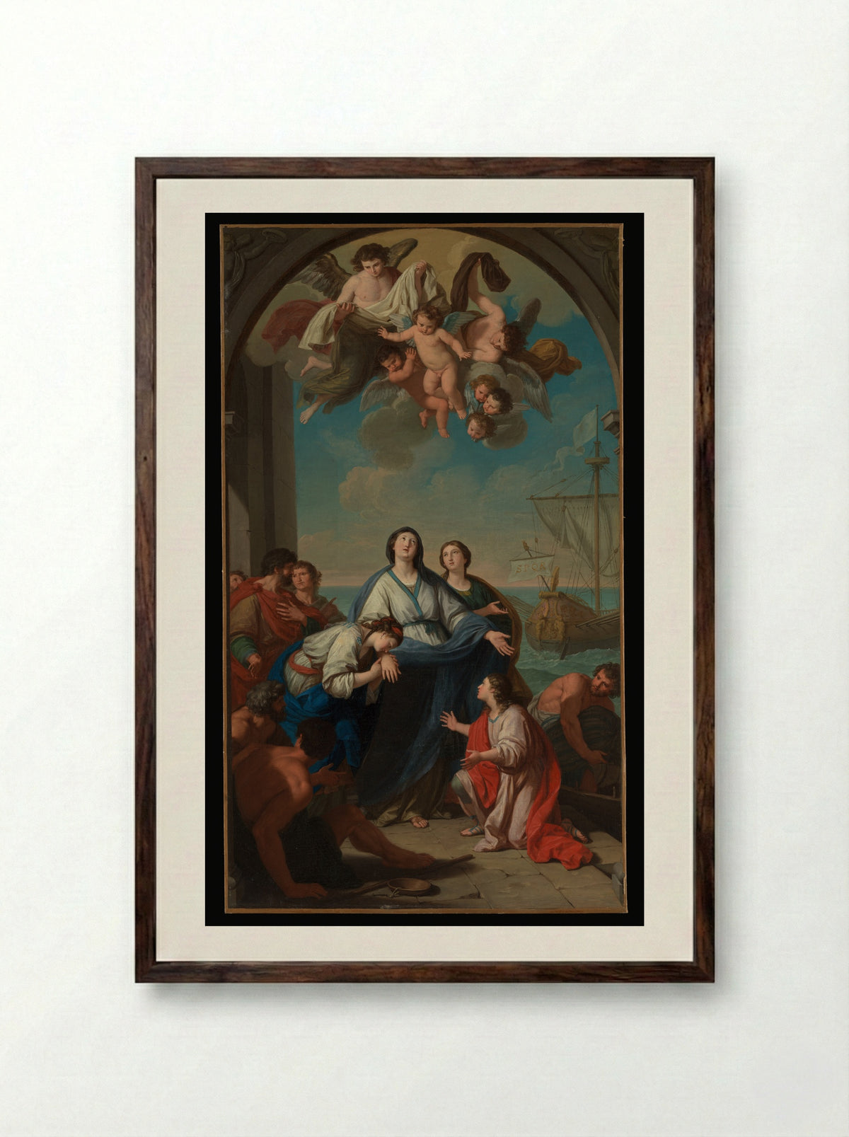 The Departure of Saints Paula and Eustochium for the Holy Land - Giuseppe Bottani - Framed Print Dark Wood