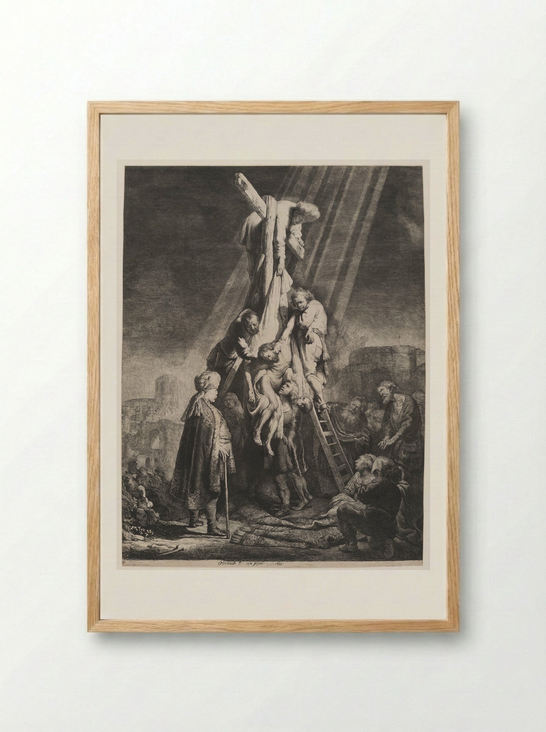 The Descent from the Cross: Second Plate - Rembrandt Harmensz. van Rijn - Framed Print Wood