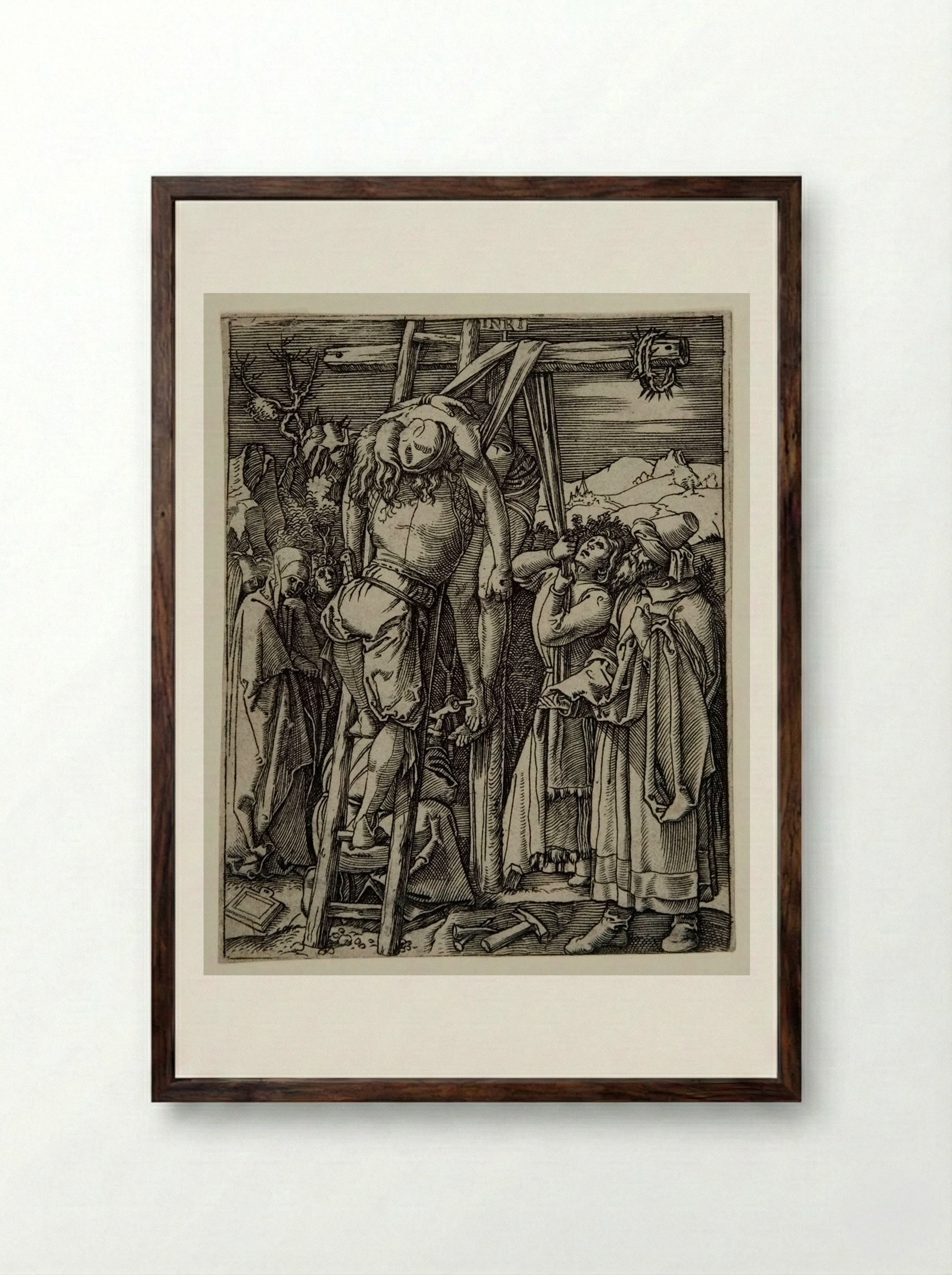 The Descent from the Cross - Marcantonio Raimondi - Framed Print Dark Wood