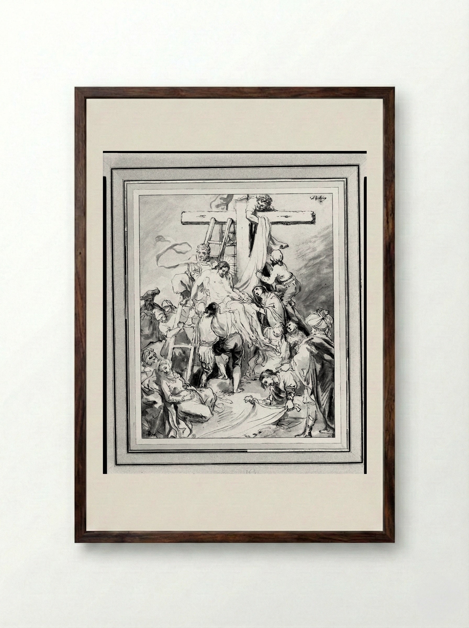 The Descent from the Cross - Christian Wilhelm Ernst Dietrich - Framed Print Dark Wood