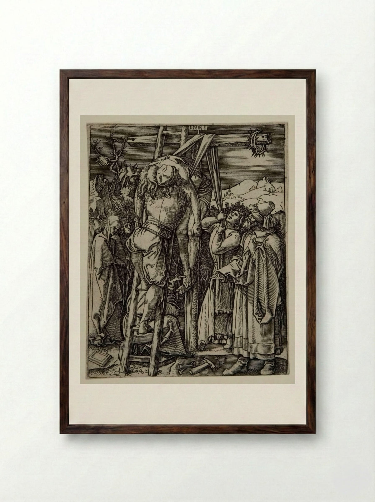 The Descent from the Cross - Marcantonio Raimondi - Framed Print Dark Wood