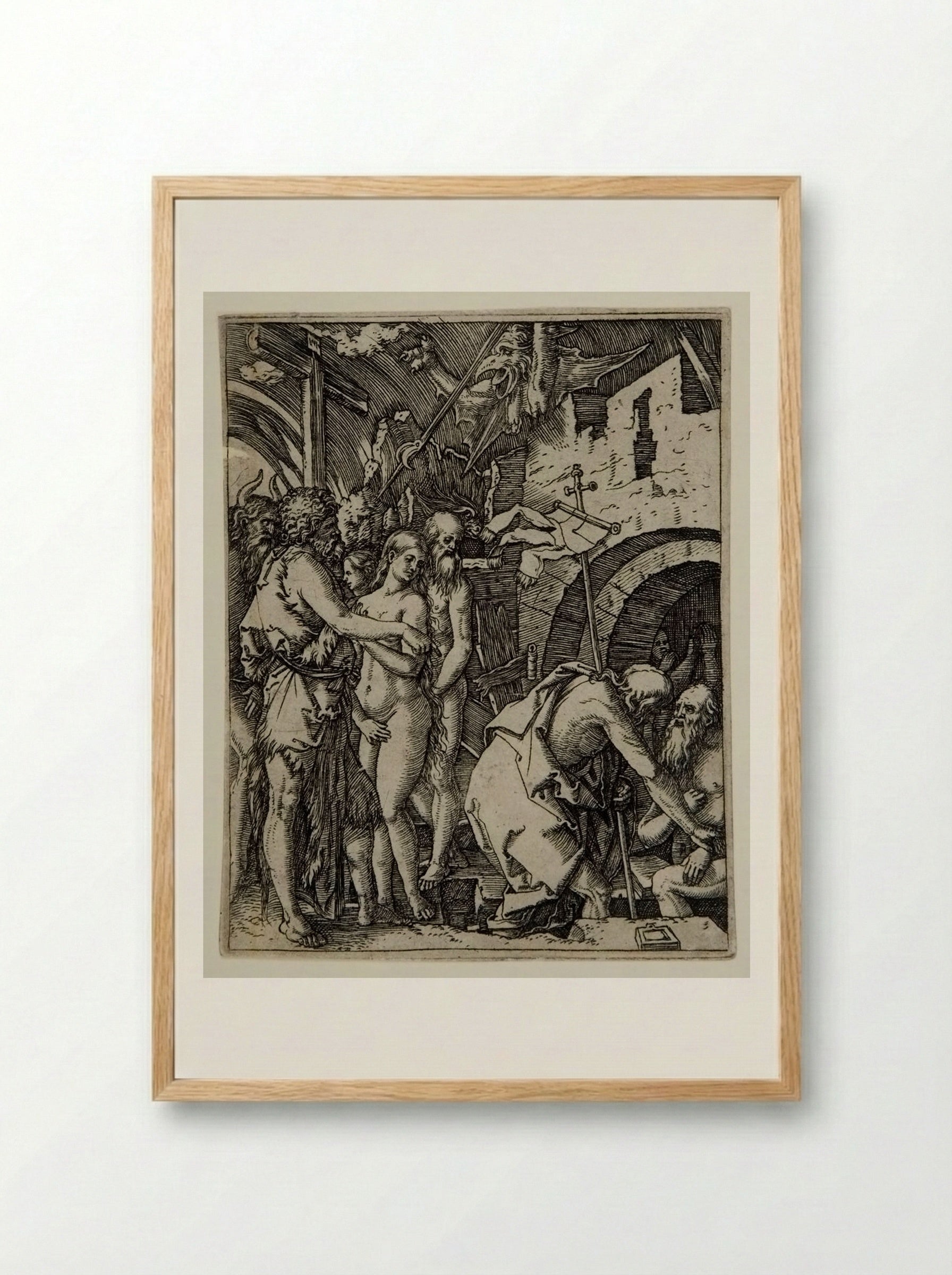 The Descent into Limbo - Marcantonio Raimondi - Framed Print Wood