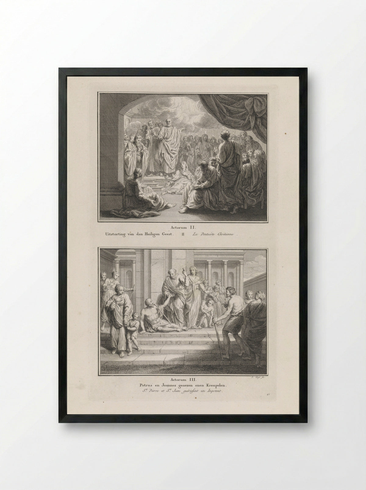 The Descent of the Holy Spirit and The Healing of the Lame Man - Samuel & Joannes Luchtmans - Framed Print Black