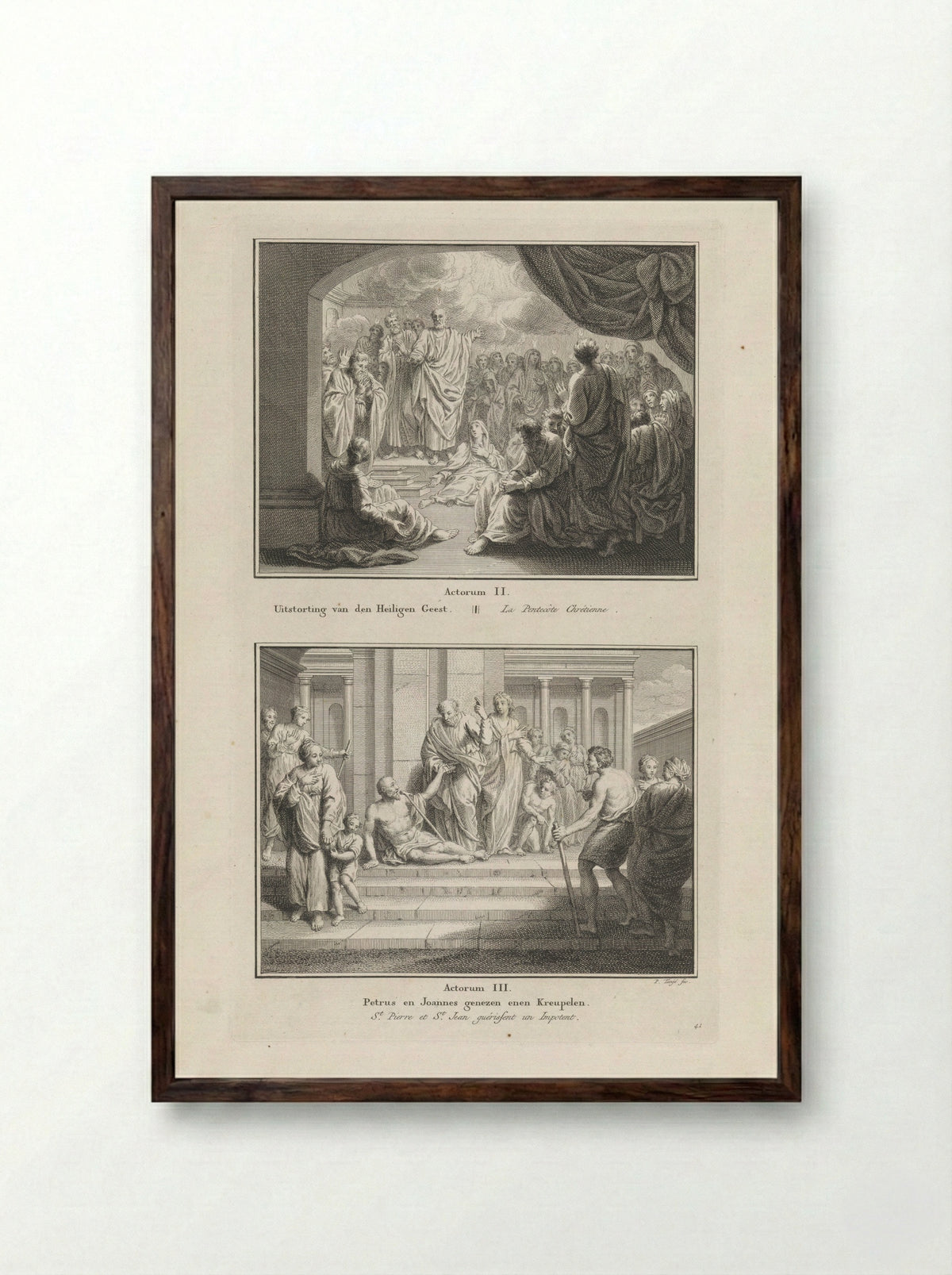 The Descent of the Holy Spirit and The Healing of the Lame Man - Samuel & Joannes Luchtmans - Framed Print Dark Wood