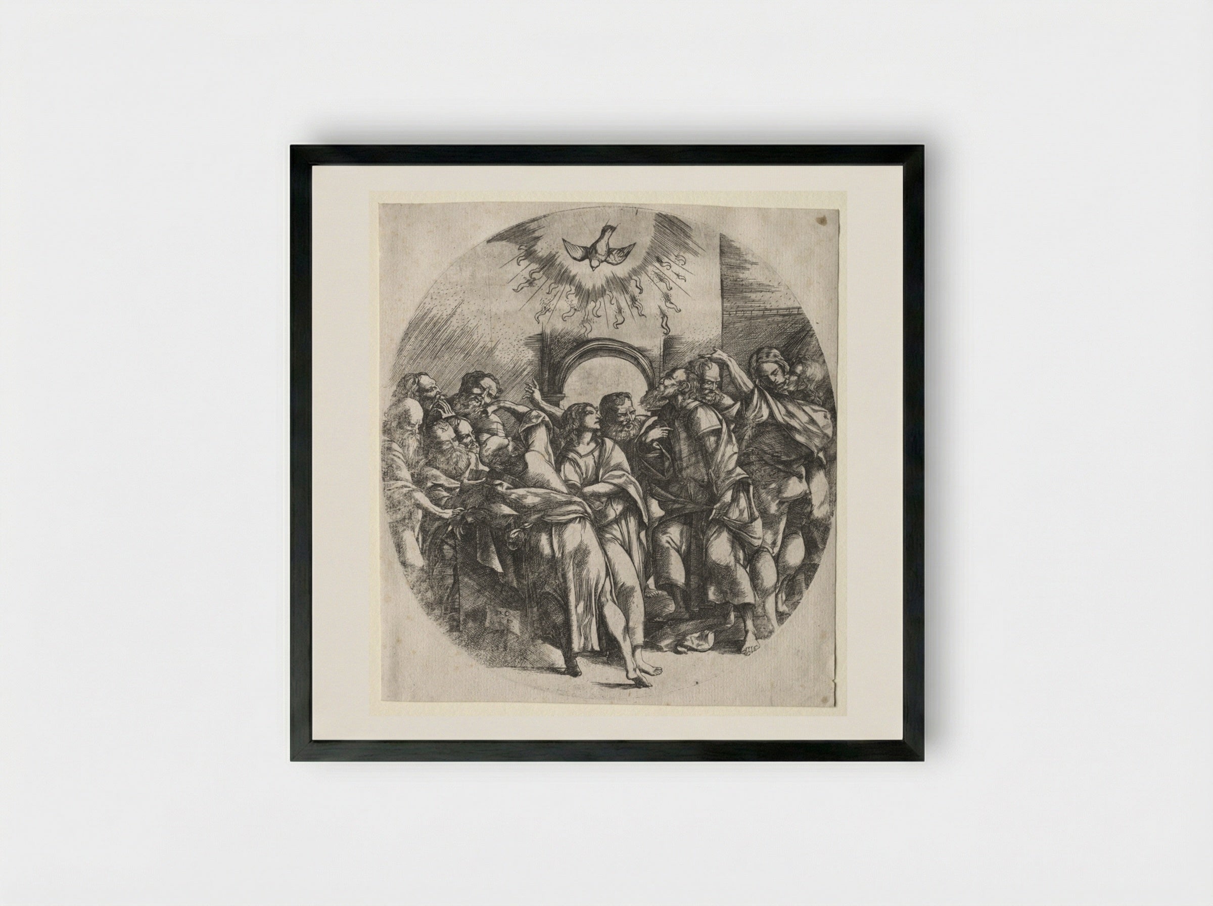 The Descent of the Holy Spirit - Domenico Campagnola - Framed Print Black