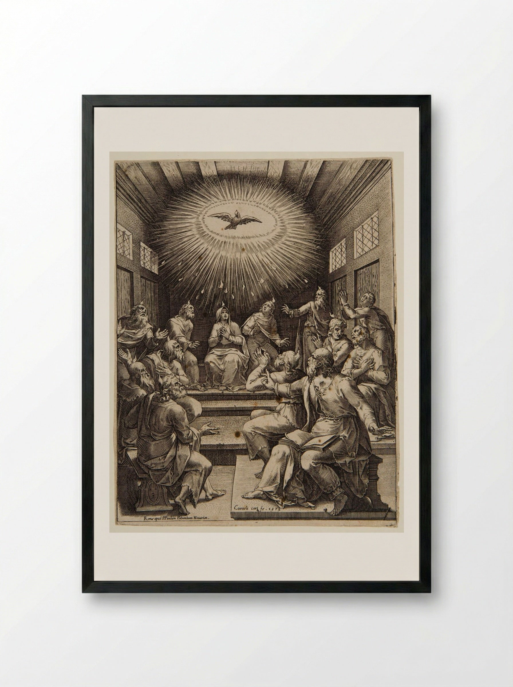 The Descent of the Holy Spirit - Cornelis Cort - Framed Print Black