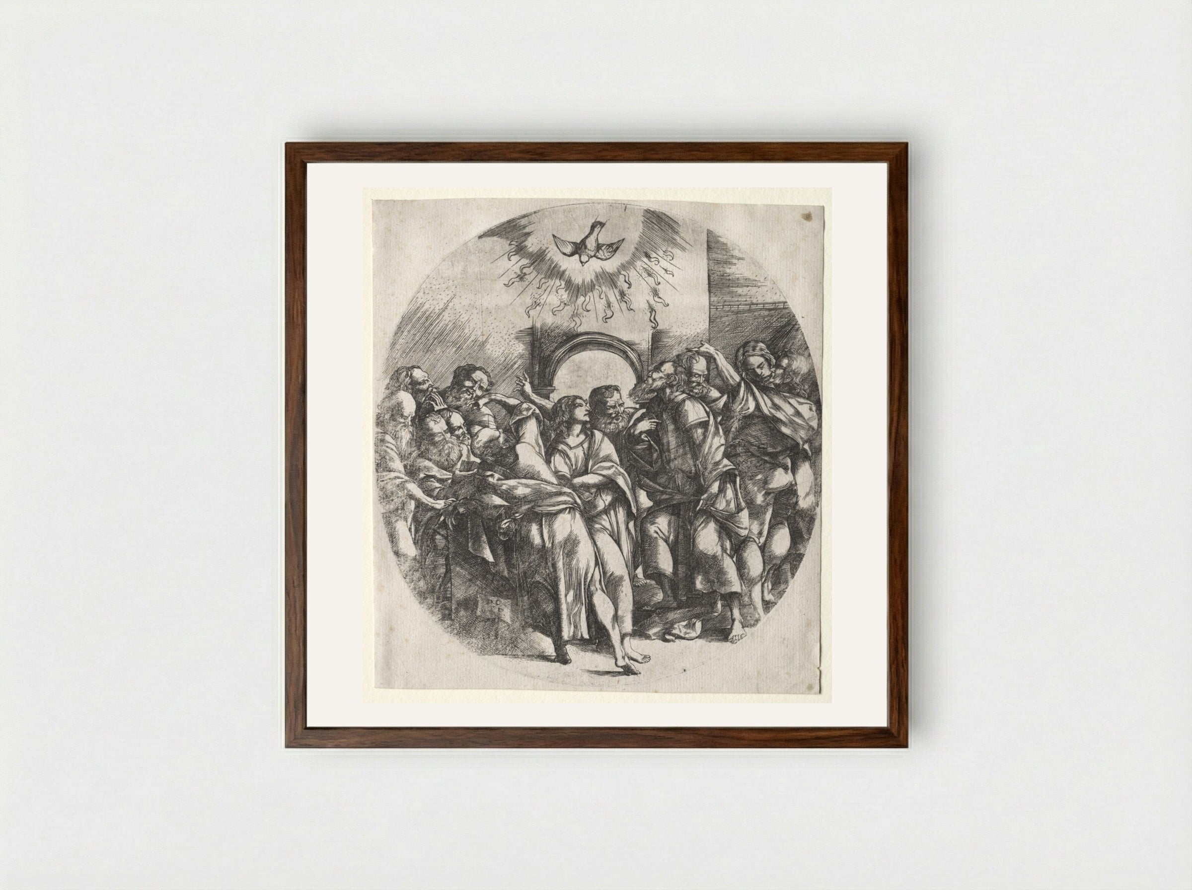 The Descent of the Holy Spirit - Domenico Campagnola - Framed Print Dark Wood