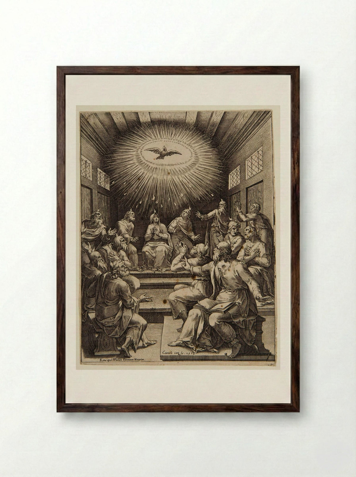 The Descent of the Holy Spirit - Cornelis Cort - Framed Print Dark Wood