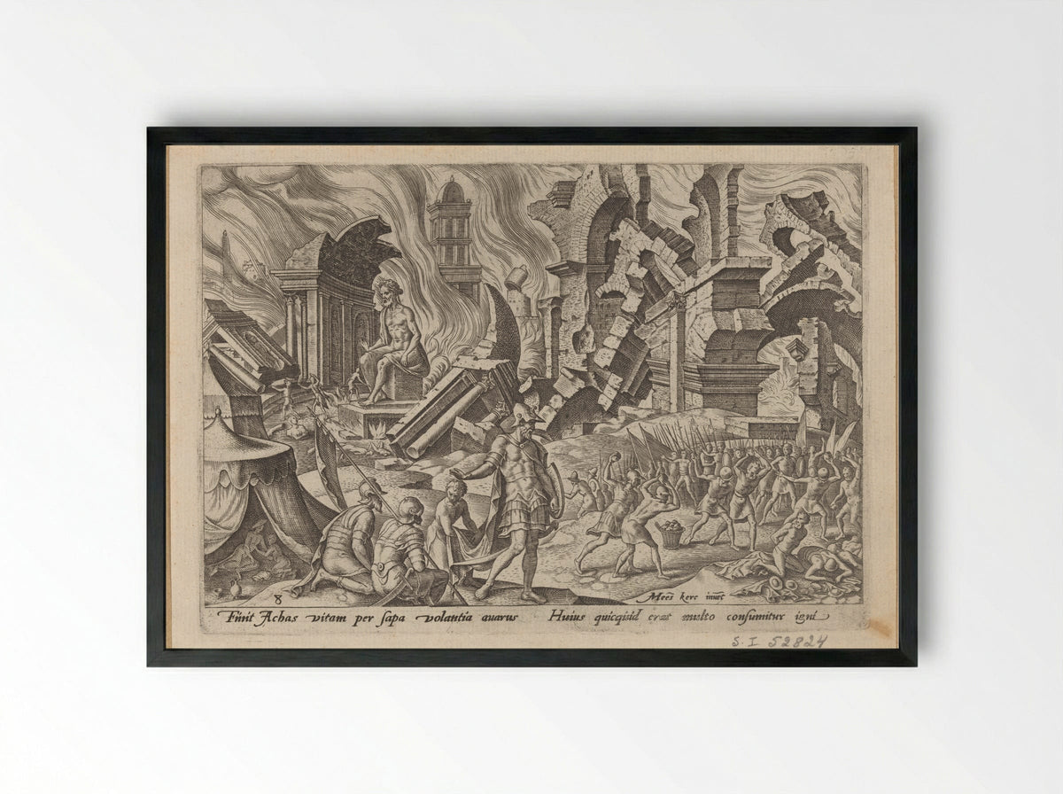 The Destruction of Ai and the Stoning of Achan - Philips Galle - Framed Print Black