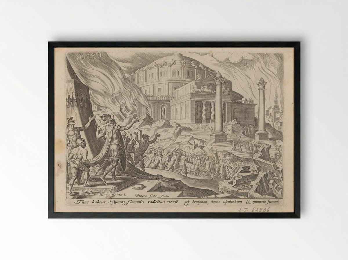 The Destruction of Jerusalem by Emperor Titus - Philips Galle - Framed Print Black