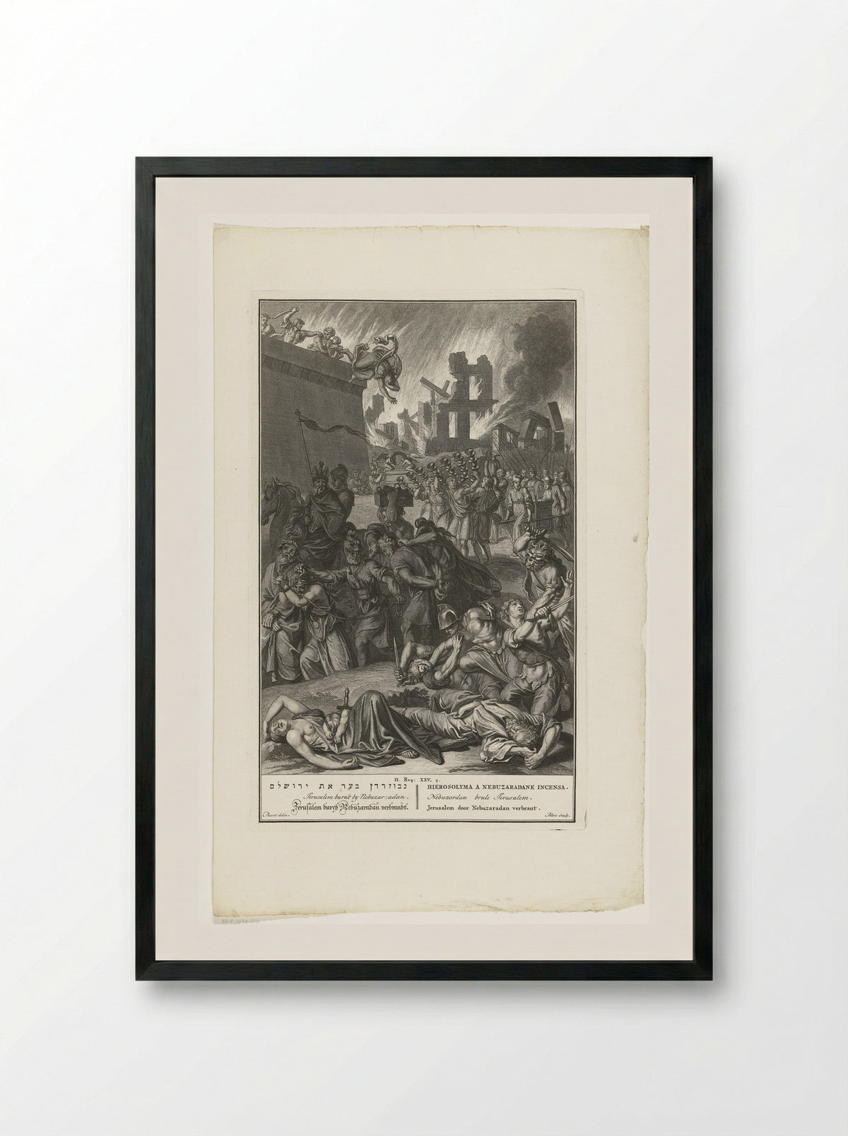 The Destruction of Jerusalem by Nebuzaradan - Pieter de Hondt - Framed Print Black