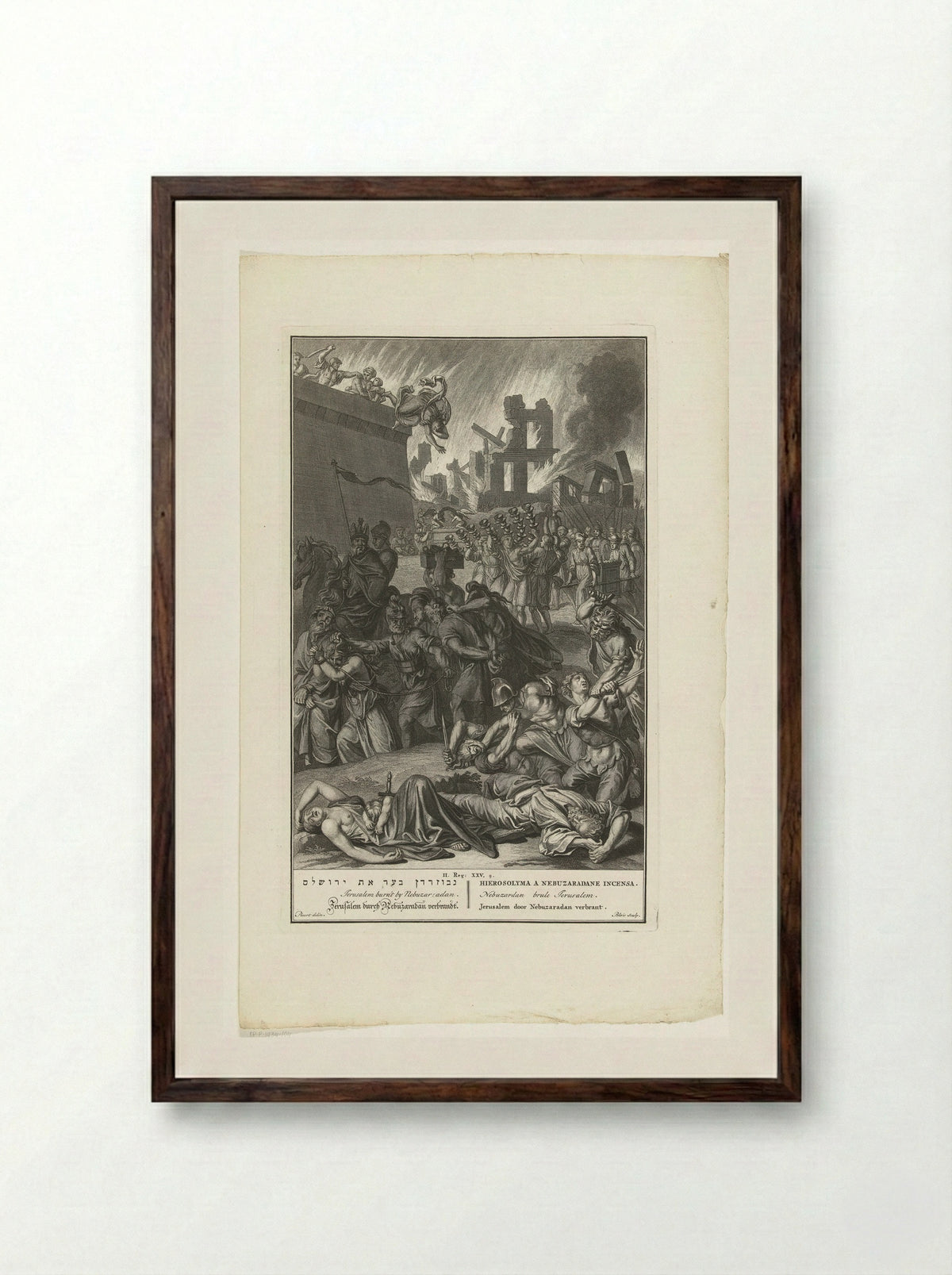 The Destruction of Jerusalem by Nebuzaradan - Pieter de Hondt - Framed Print Dark Wood