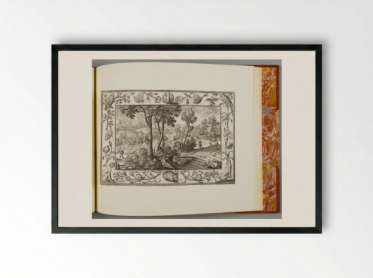 The Devil Sowing the Tares, with Rabbit, Monkey, Greyhound, and Parrot - Adriaen Collaert - Framed Print Black