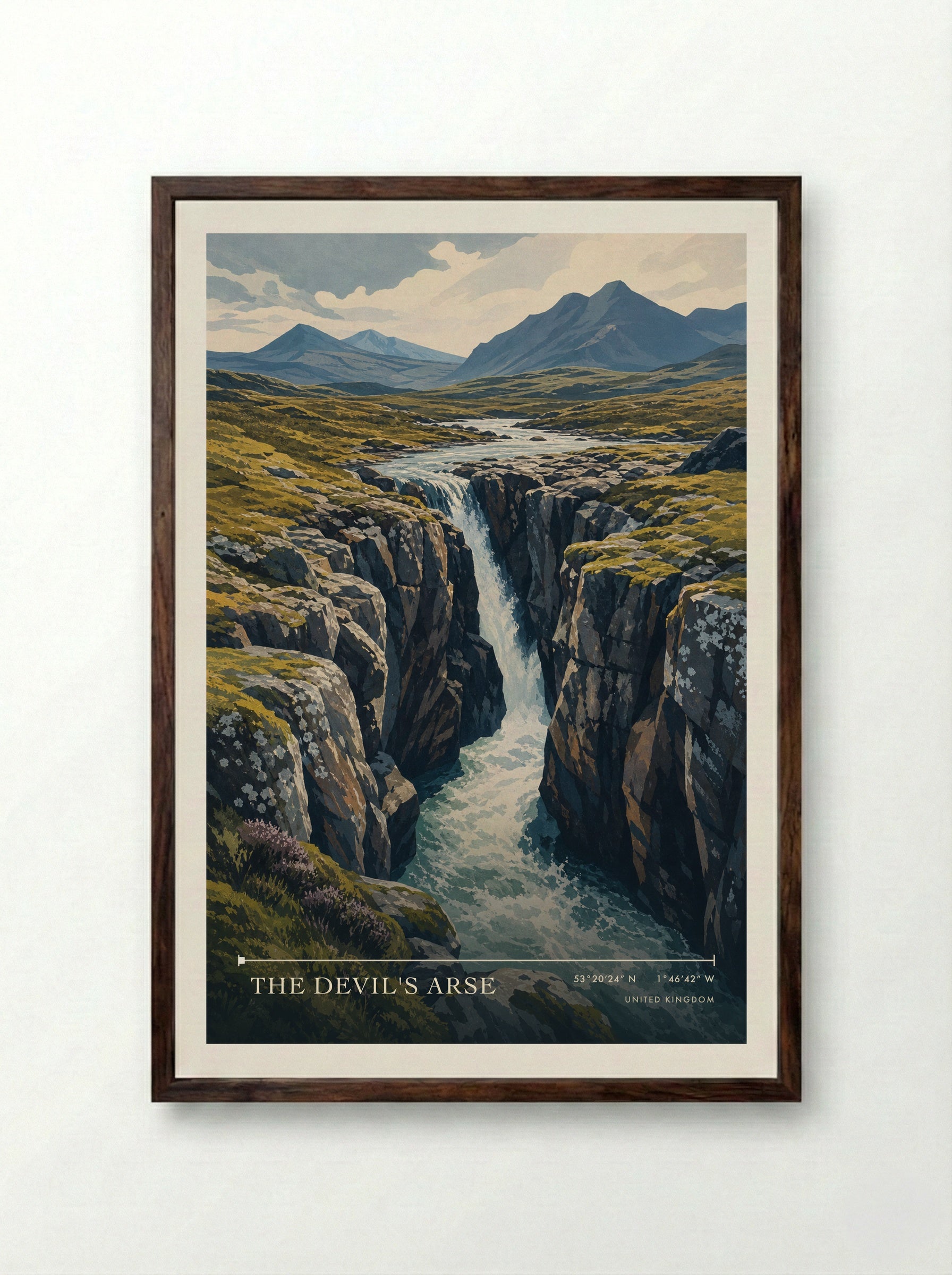 The Devil's Arse United Kingdom Travel Poster - Framed Print Dark Wood