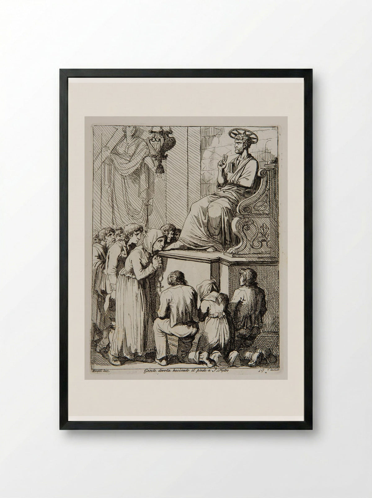 The Devoted Kissing the Feet of Saint Peter - Bartolomeo Pinelli - Framed Print Black