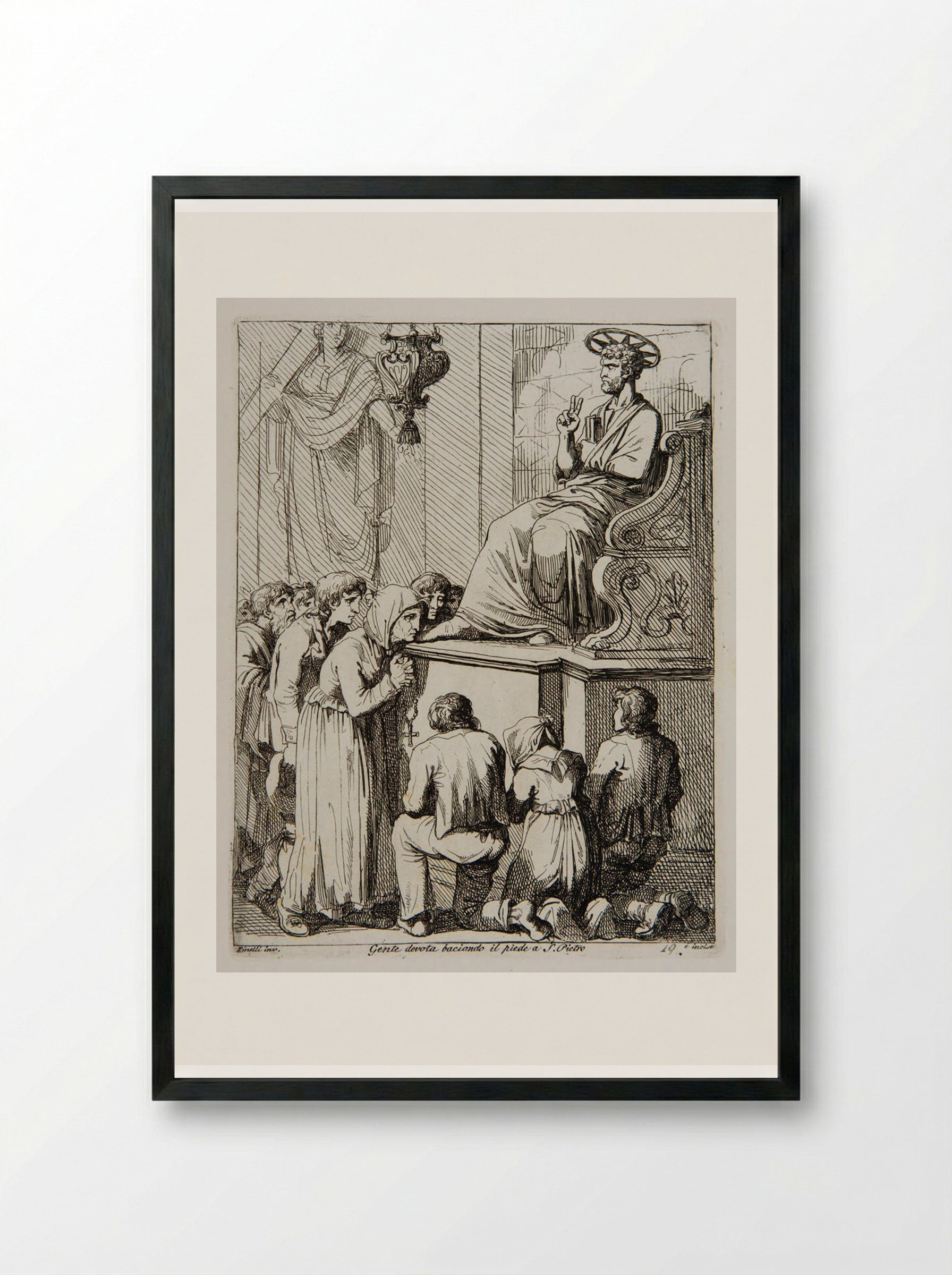 The Devoted Kissing the Feet of Saint Peter - Bartolomeo Pinelli - Framed Print Black