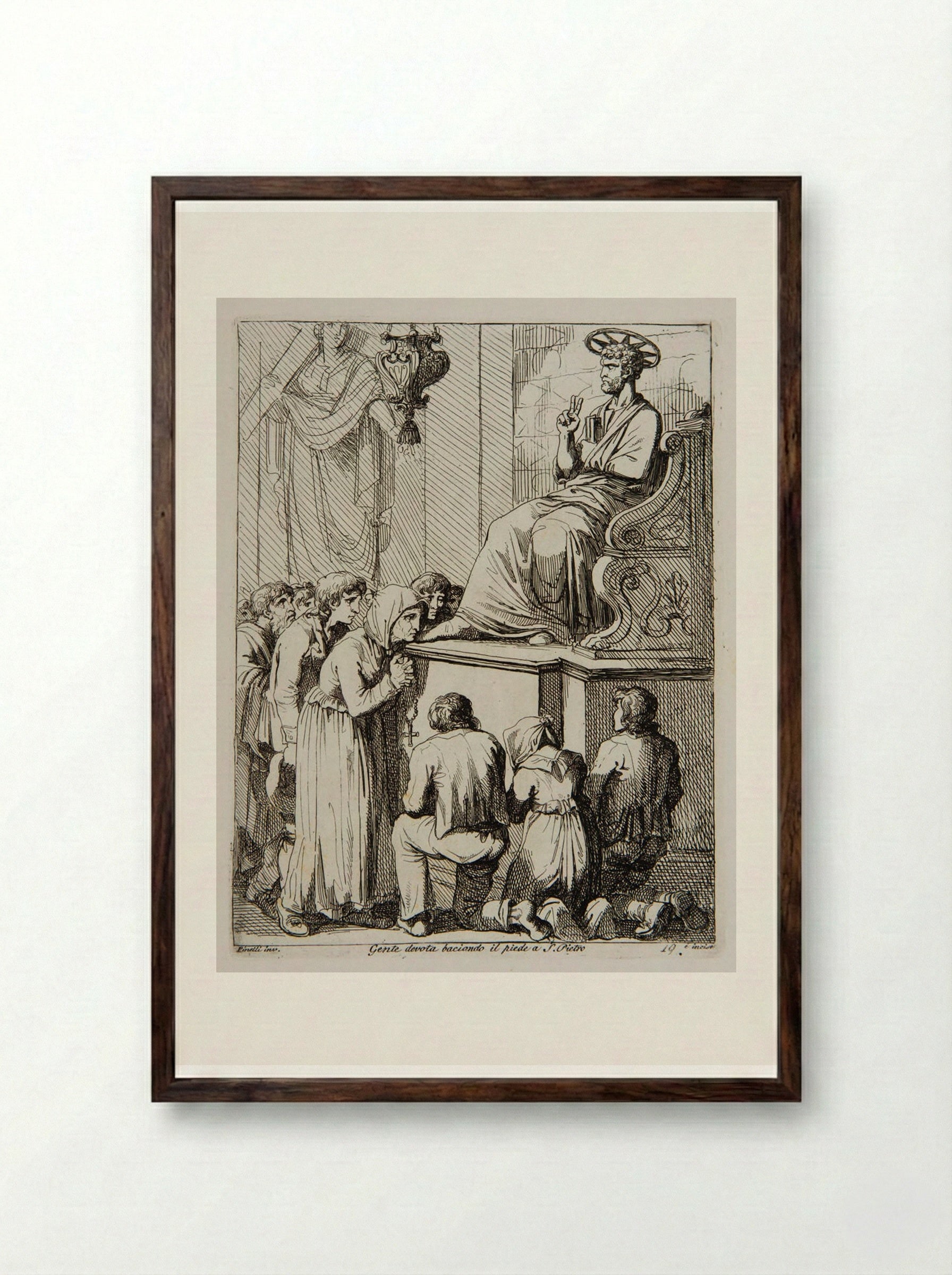 The Devoted Kissing the Feet of Saint Peter - Bartolomeo Pinelli - Framed Print Dark Wood