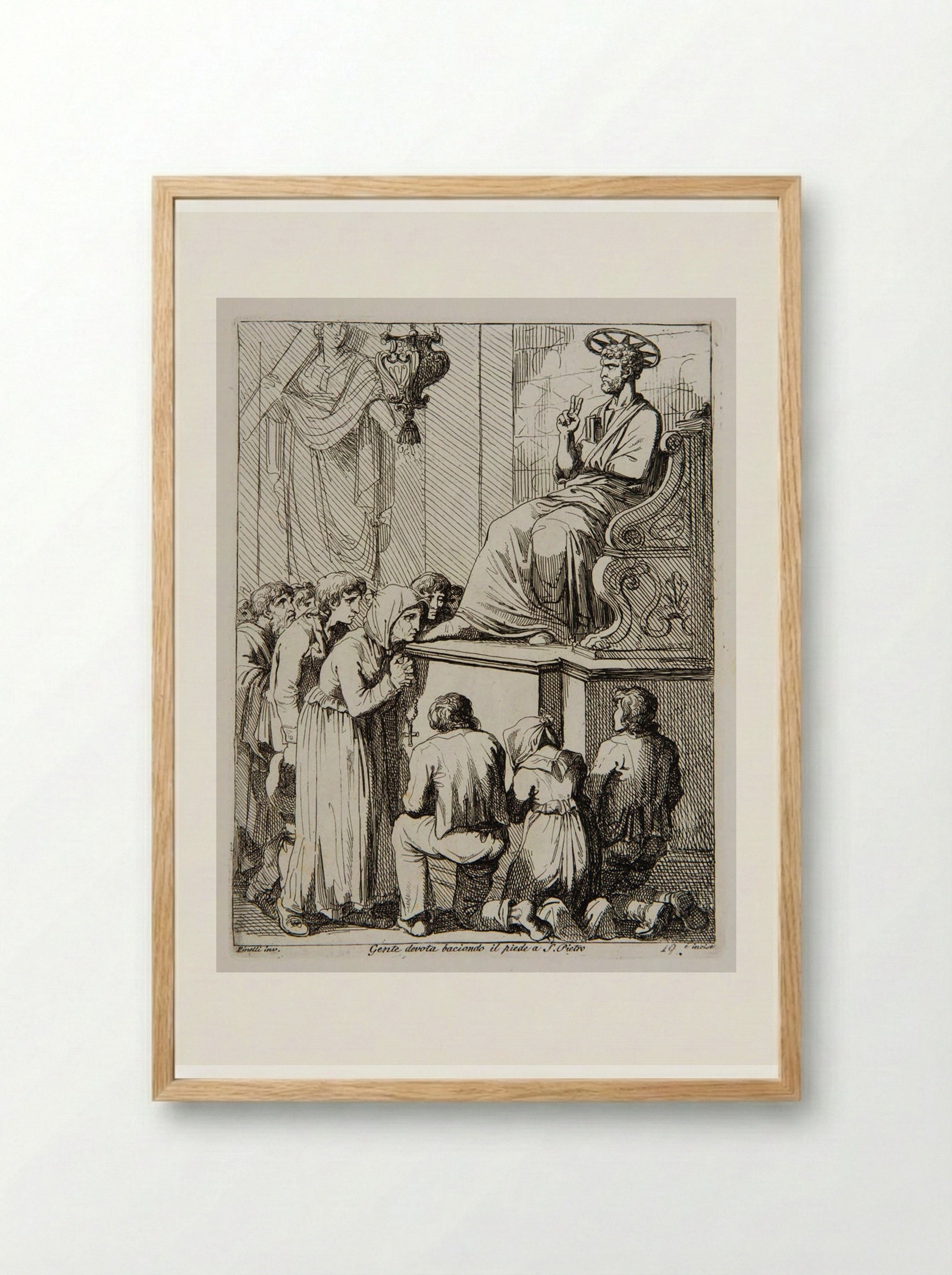 The Devoted Kissing the Feet of Saint Peter - Bartolomeo Pinelli - Framed Print Wood