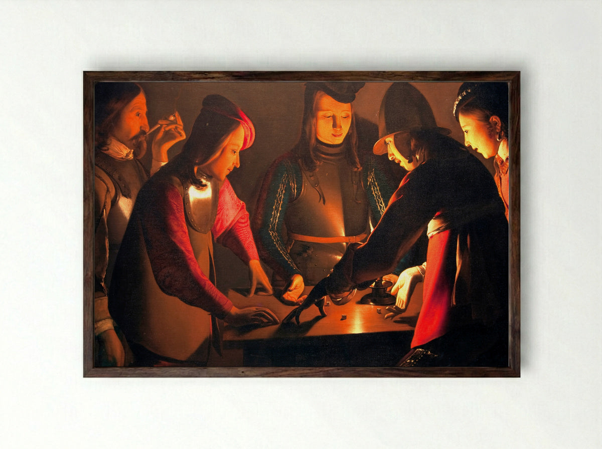 The Dice Players - Georges de la Tour - Framed Print Dark Wood