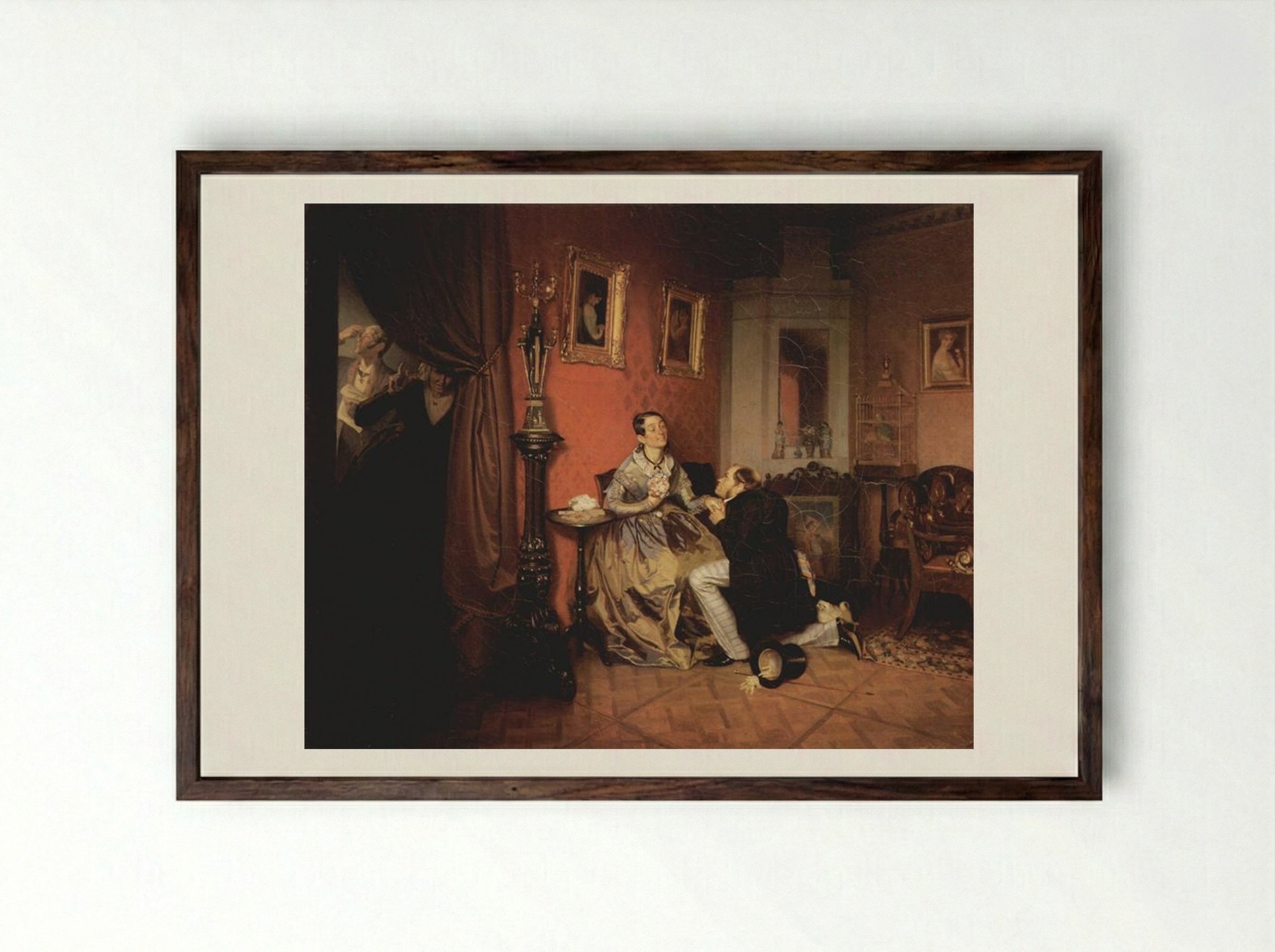 The Difficult Bride - Pavel Fedotov - Framed Print Dark Wood