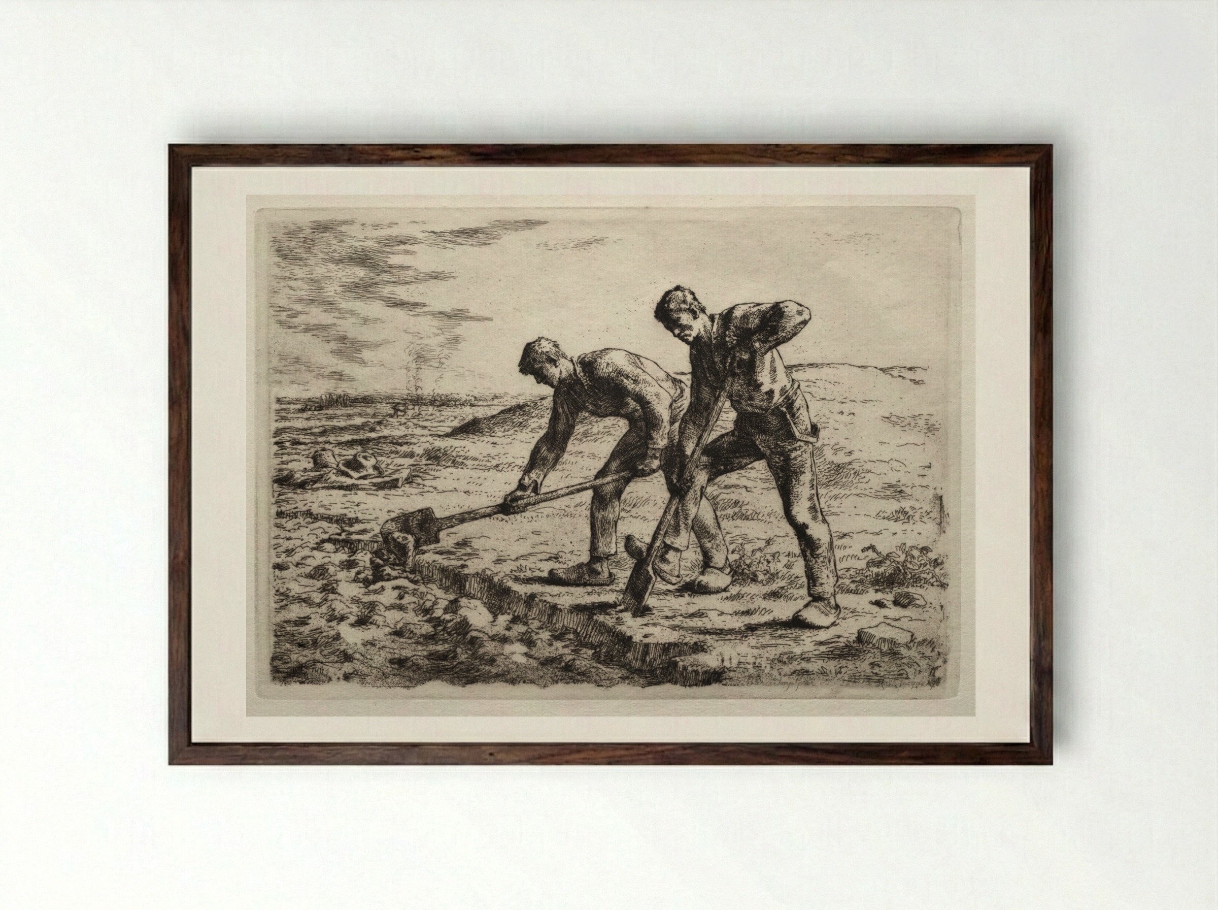 The Diggers - Jean-François Millet - Framed Print Dark Wood