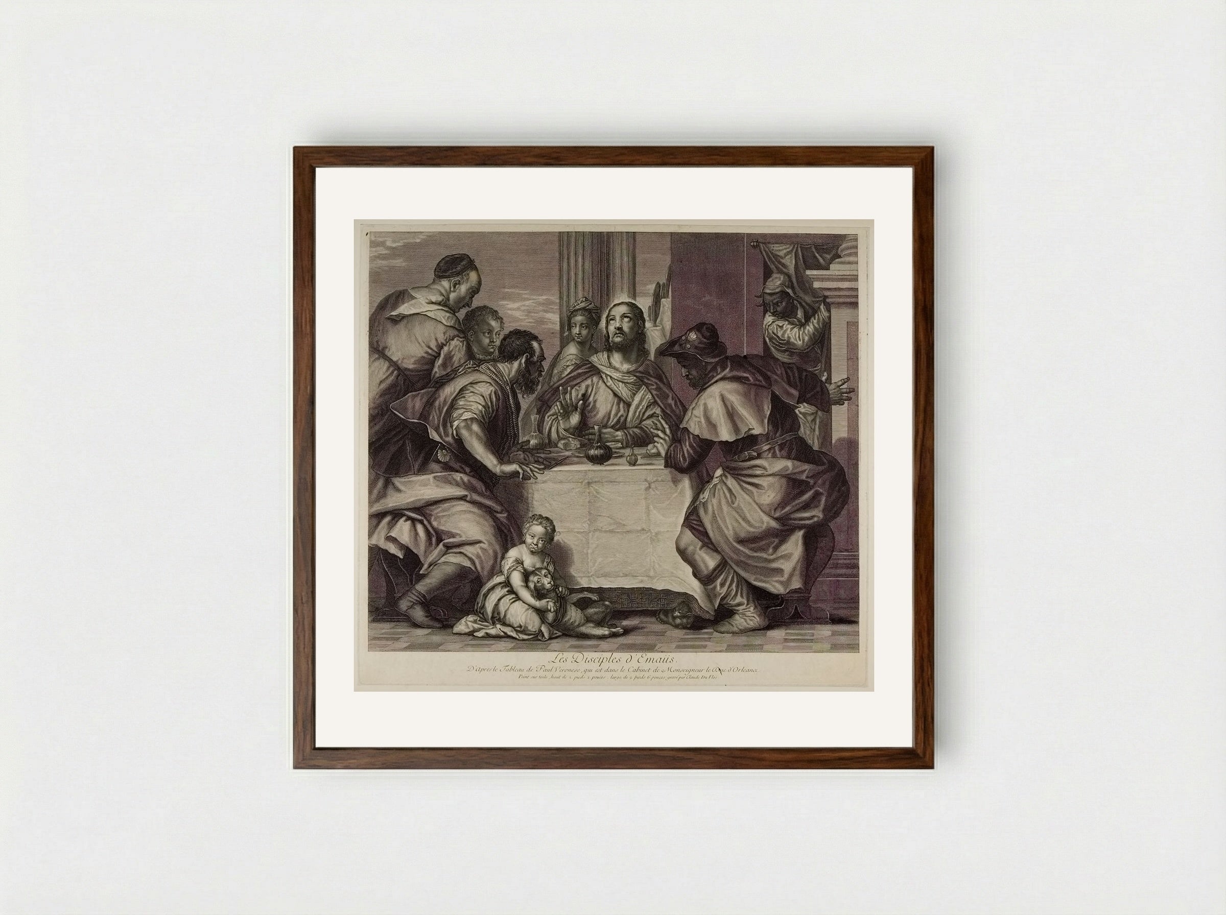 The Disciples at Emmaus - Claude Augustin Duflos - Framed Print Dark Wood
