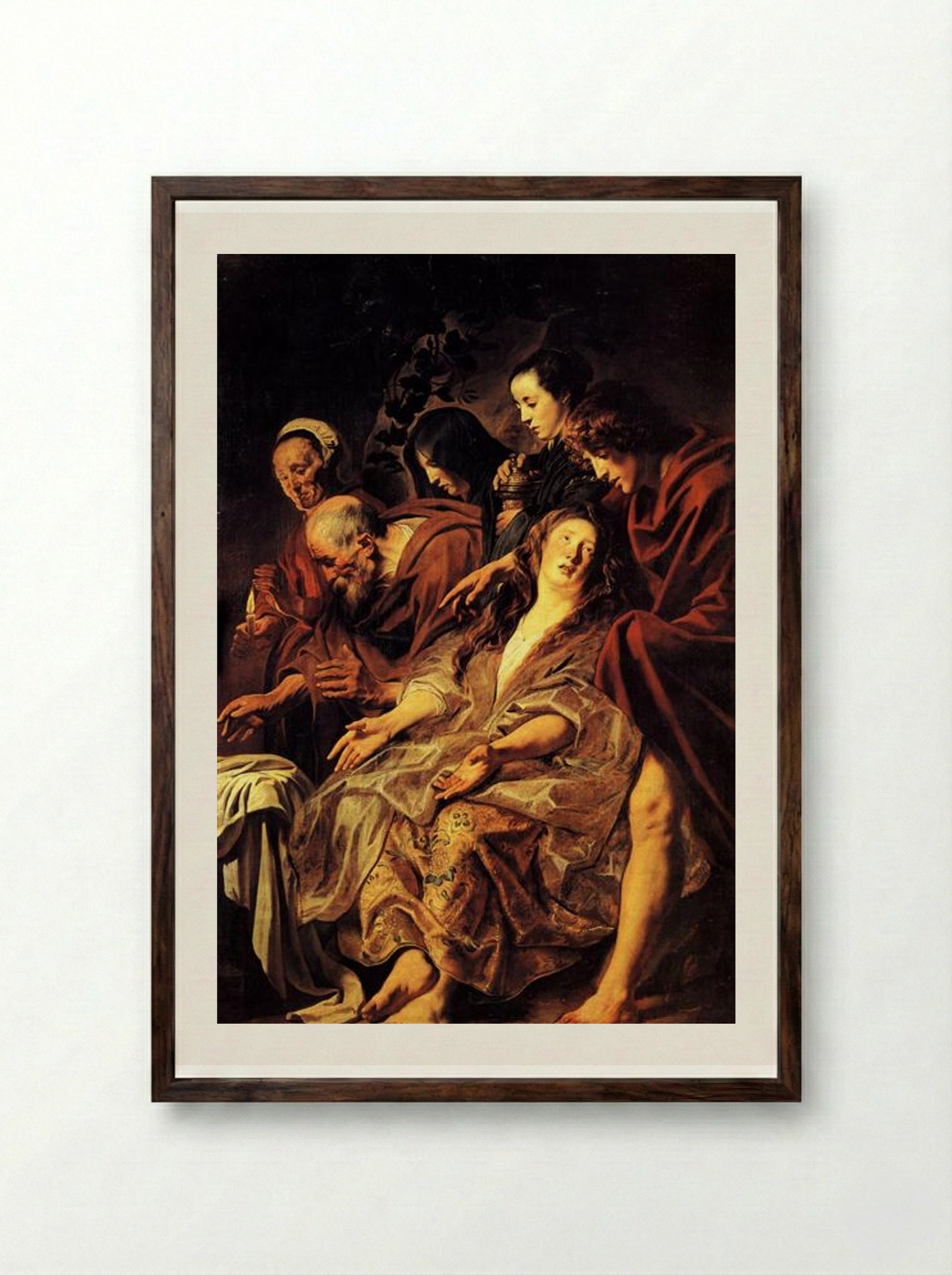 The Disciples at the Tomb - Jacob Jordaens - Framed Print Dark Wood