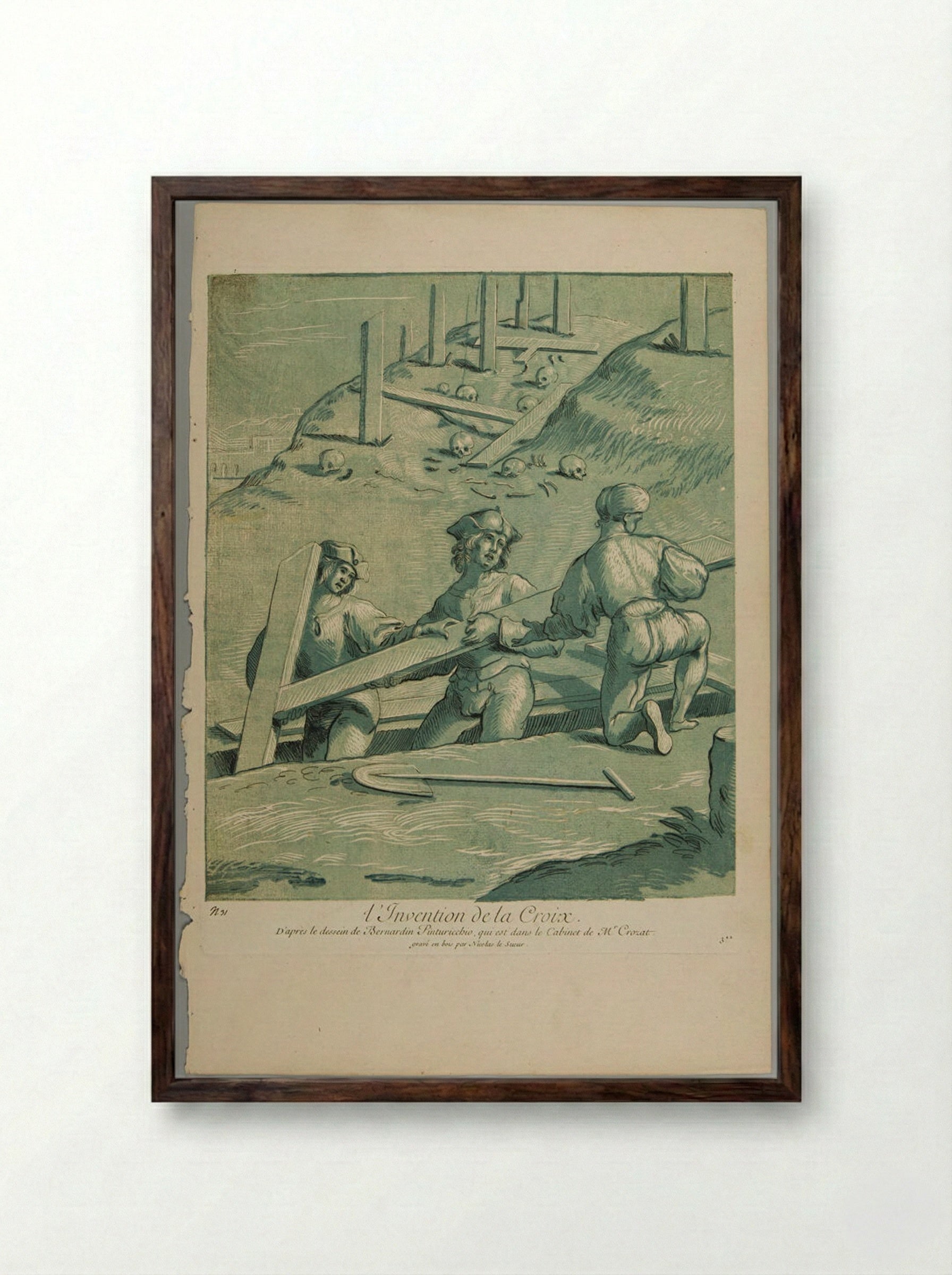 The Discovery of the Cross - Nicolas Le Sueur - Framed Print Dark Wood