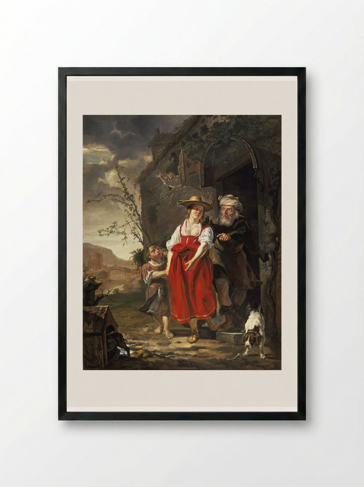 The Dismissal of Hagar - Gabriel Metsu - Framed Print Black