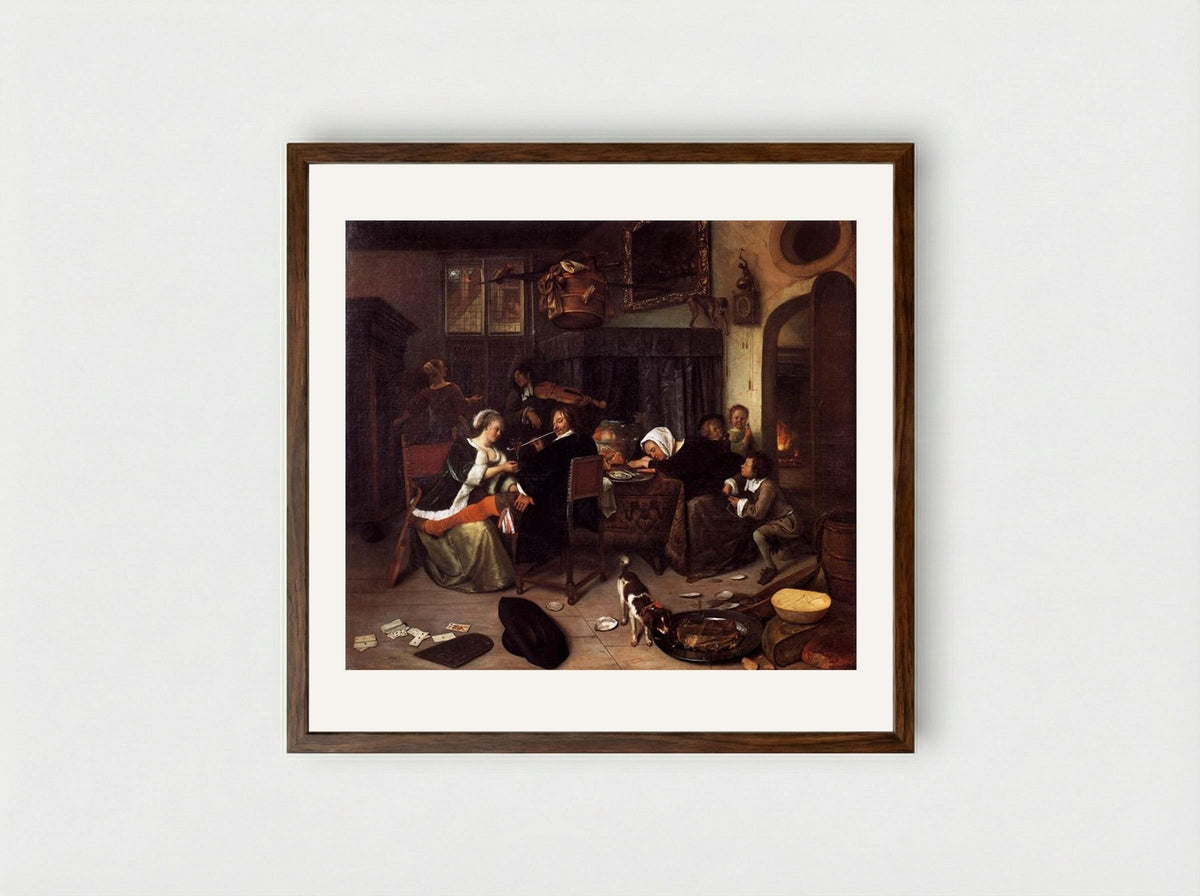 The Dissolute Household - Jan Steen - Framed Print Dark Wood