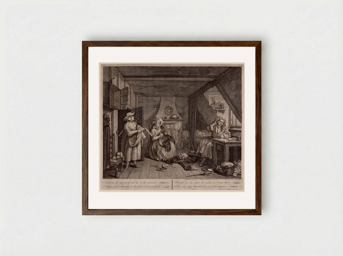 The Distressed Poet - William Hogarth - Framed Print Dark Wood