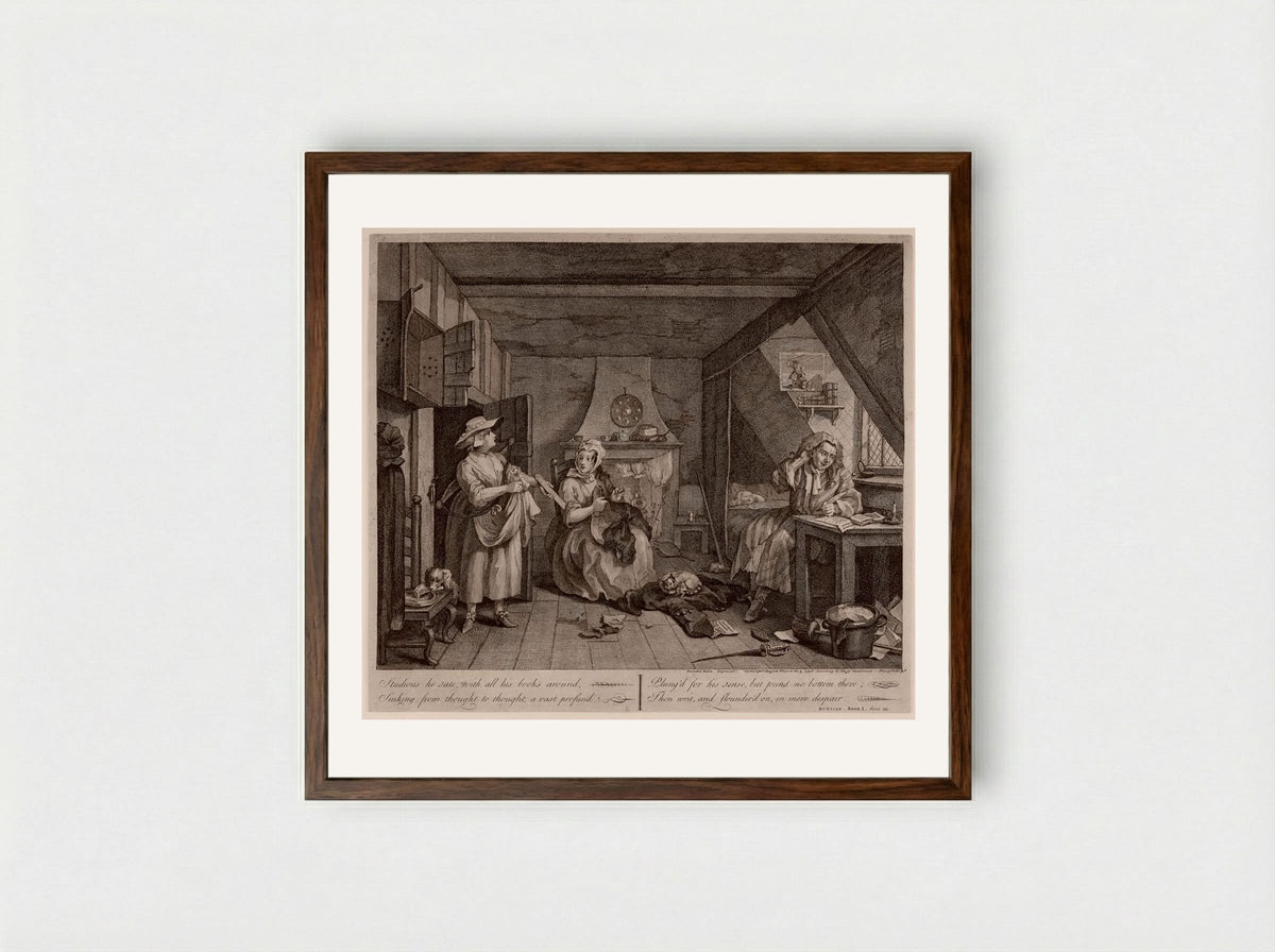 The Distressed Poet - William Hogarth - Framed Print Dark Wood