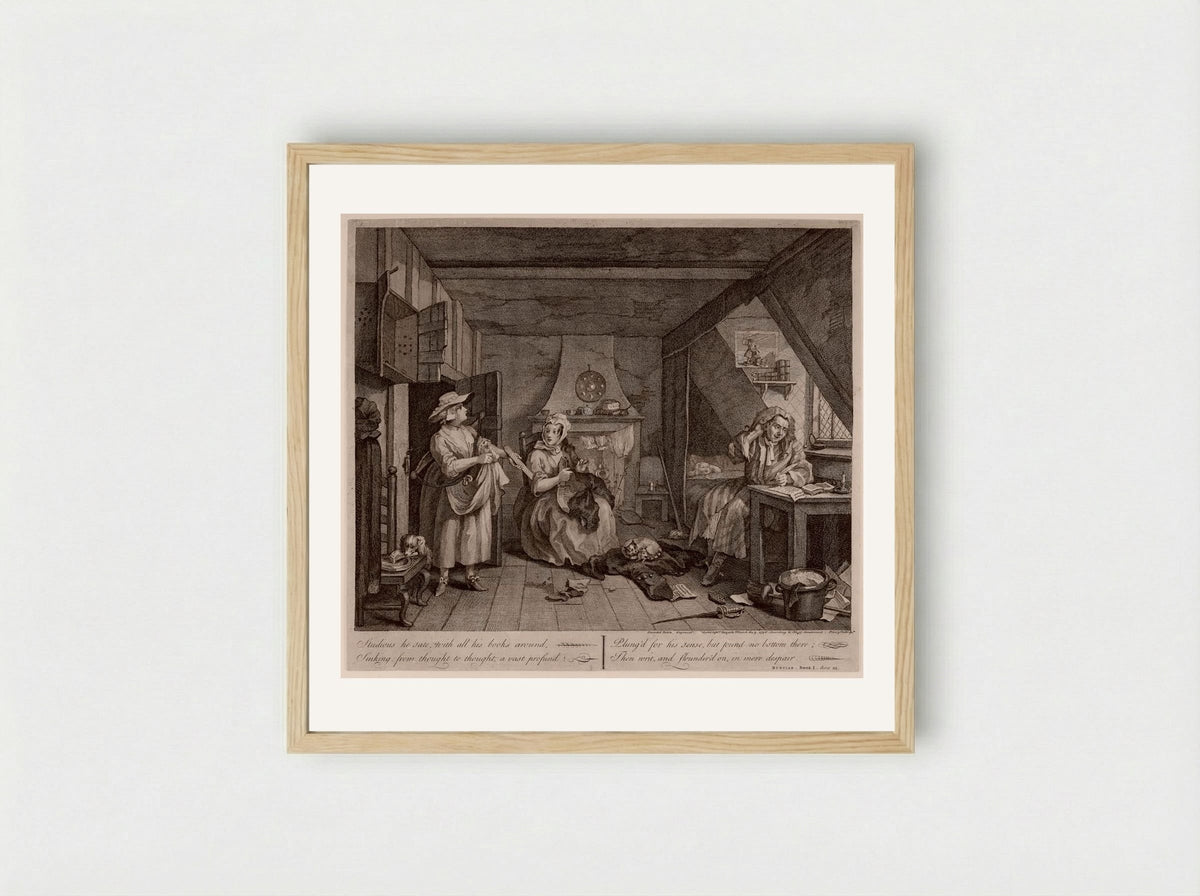 The Distressed Poet - William Hogarth - Framed Print Wood