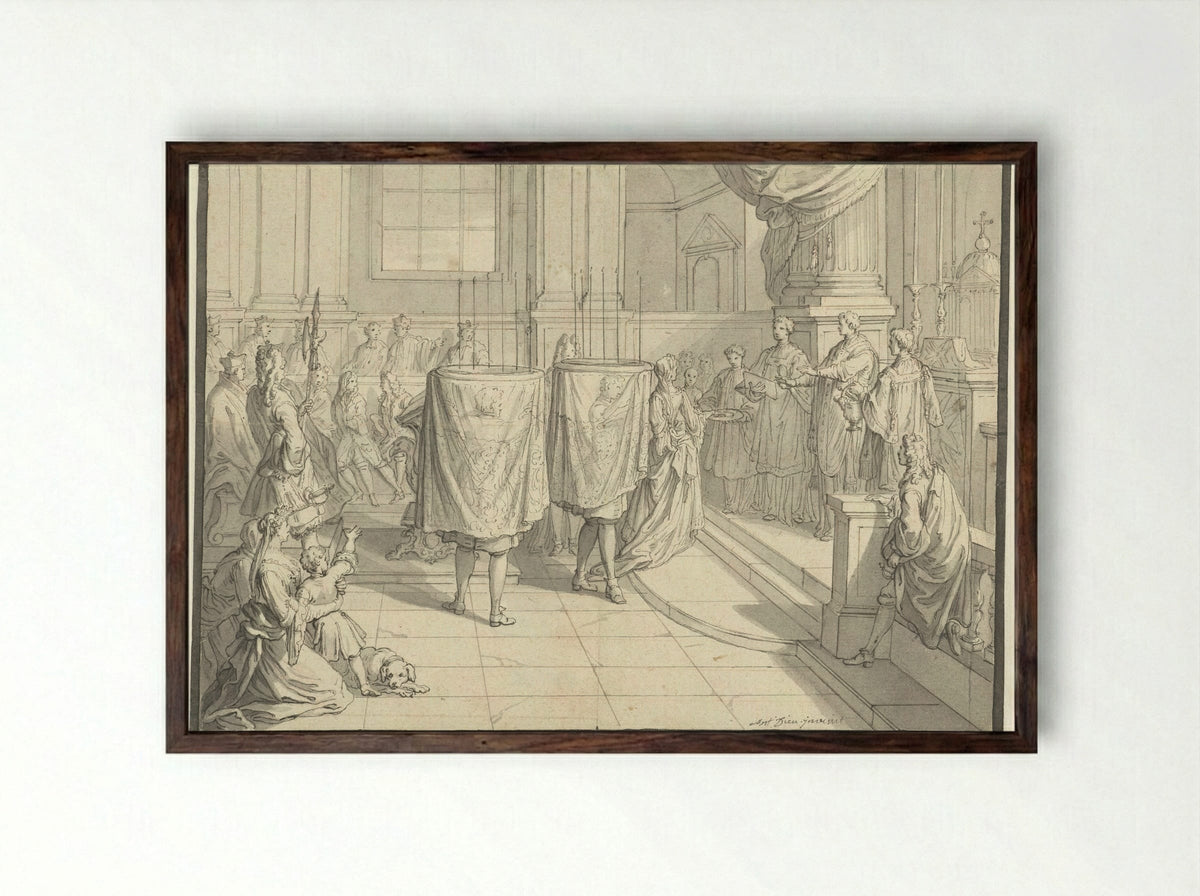 The Distribution of Blessed Bread - Antoine Dieu - Framed Print Dark Wood