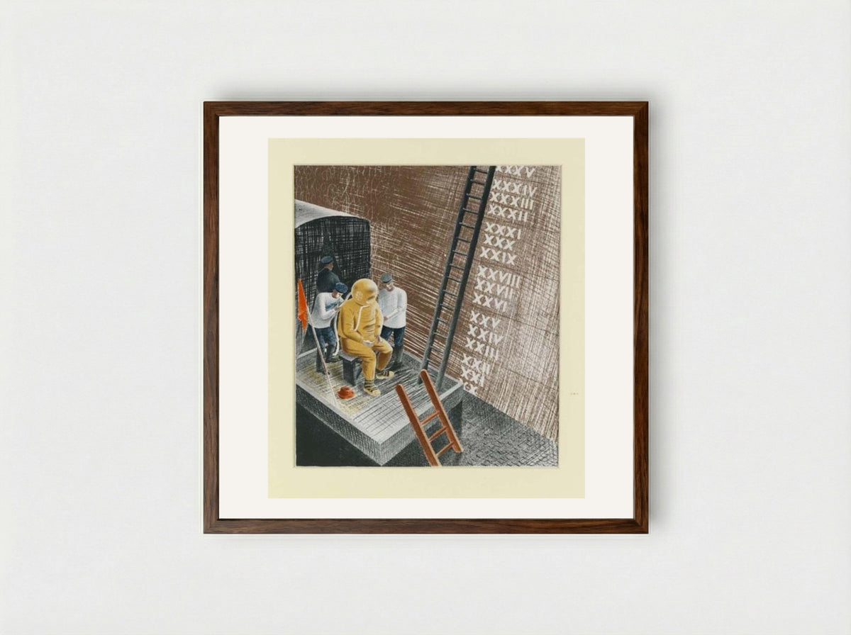 The Diver, HMS Dolphin Submarine - Eric Ravilious - Framed Print Dark Wood