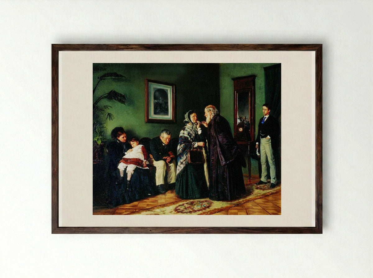 The Doctor's Waiting Room - Vladimir Makovsky - Framed Print Dark Wood