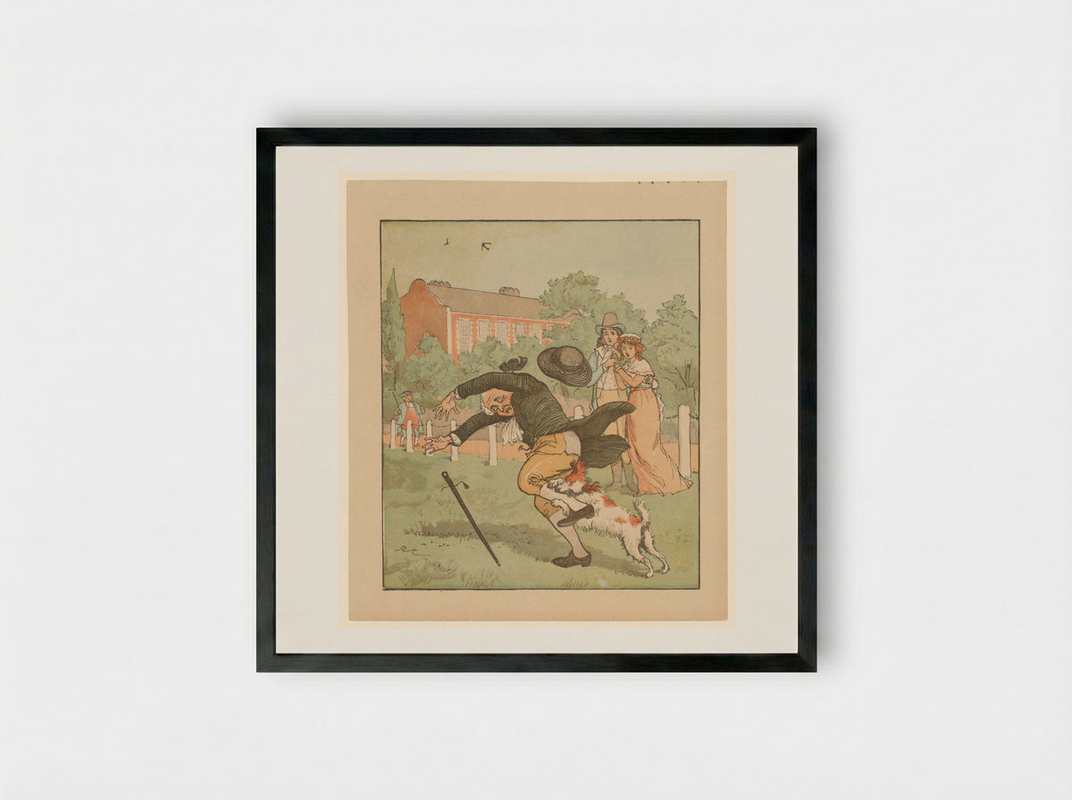 The Dog Bites the Man - Randolph Caldecott - Framed Print Black