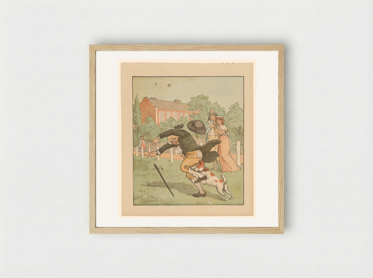 The Dog Bites the Man - Randolph Caldecott - Framed Print Wood