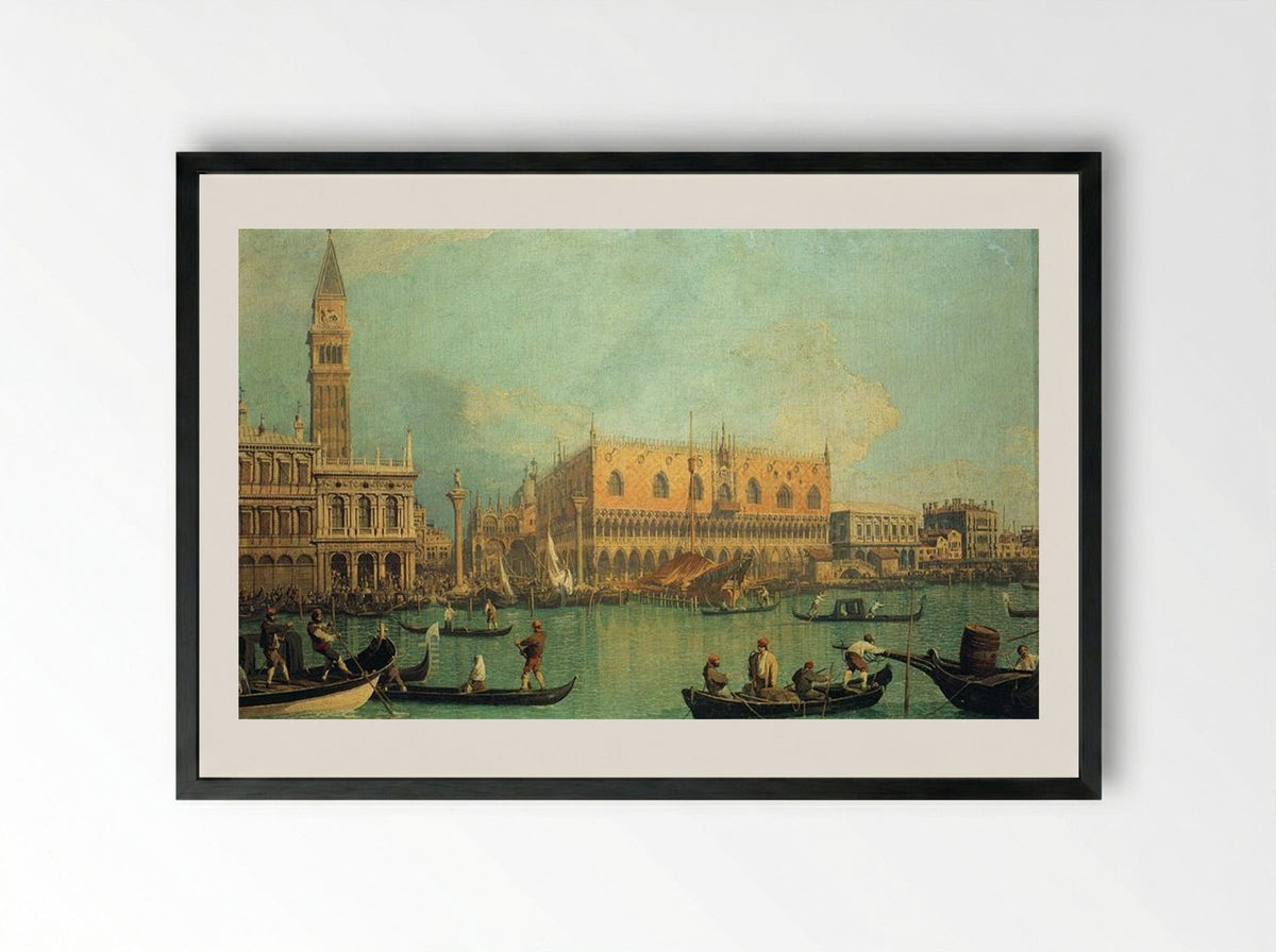 The Doge's Palace with the Piazza di San Marco - Canaletto - Framed Print Black